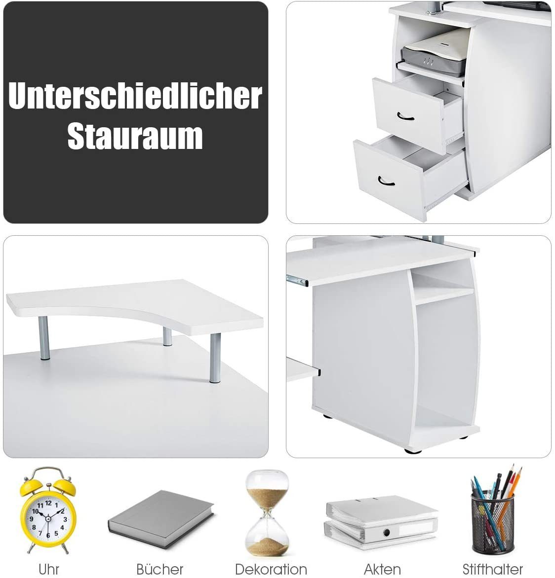 COSTWAY Computertisch, mit Tastaturauszug Druckerablage und 2 Schubladen günstig online kaufen