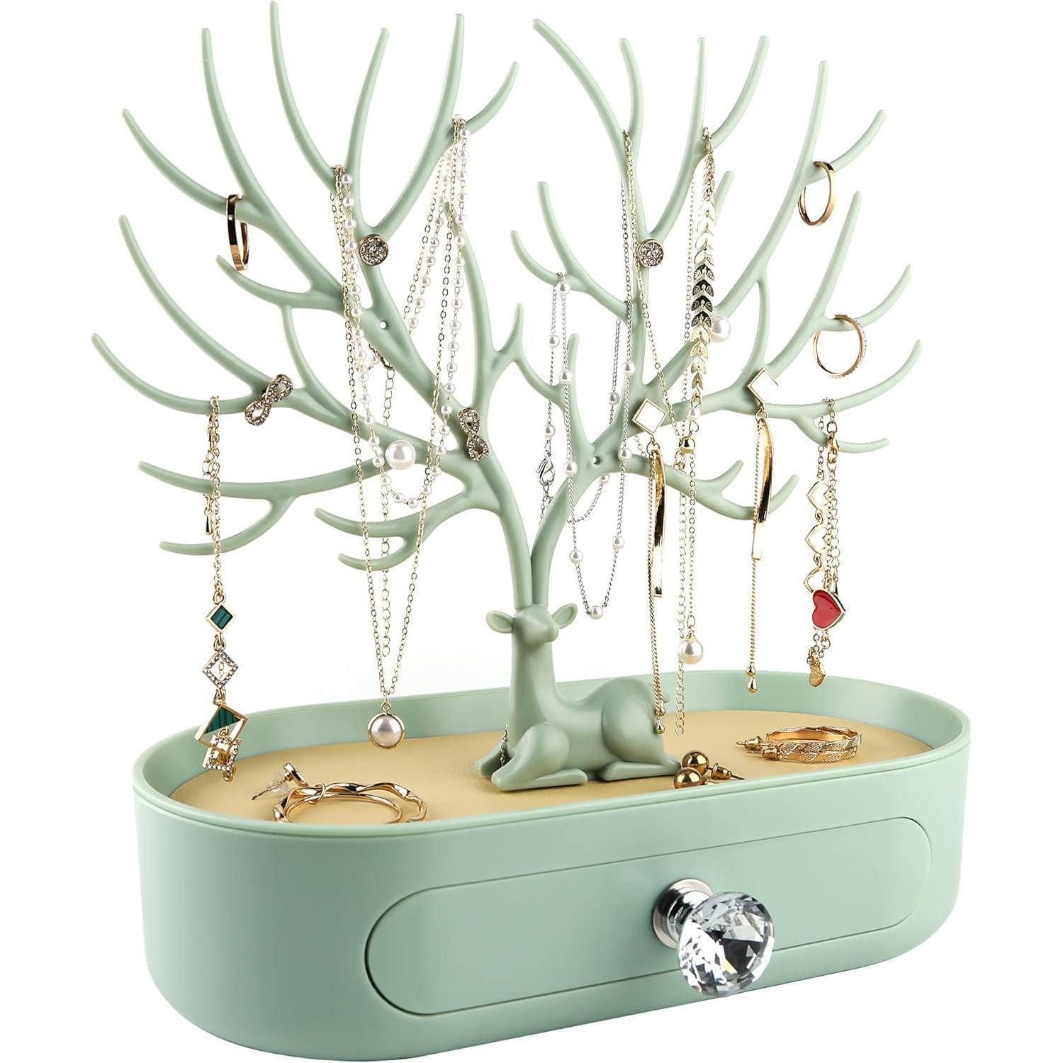 LuxusKollektion Schmuck Etagere Geweih Schmuckständer mit Schublade und Kristallgriff