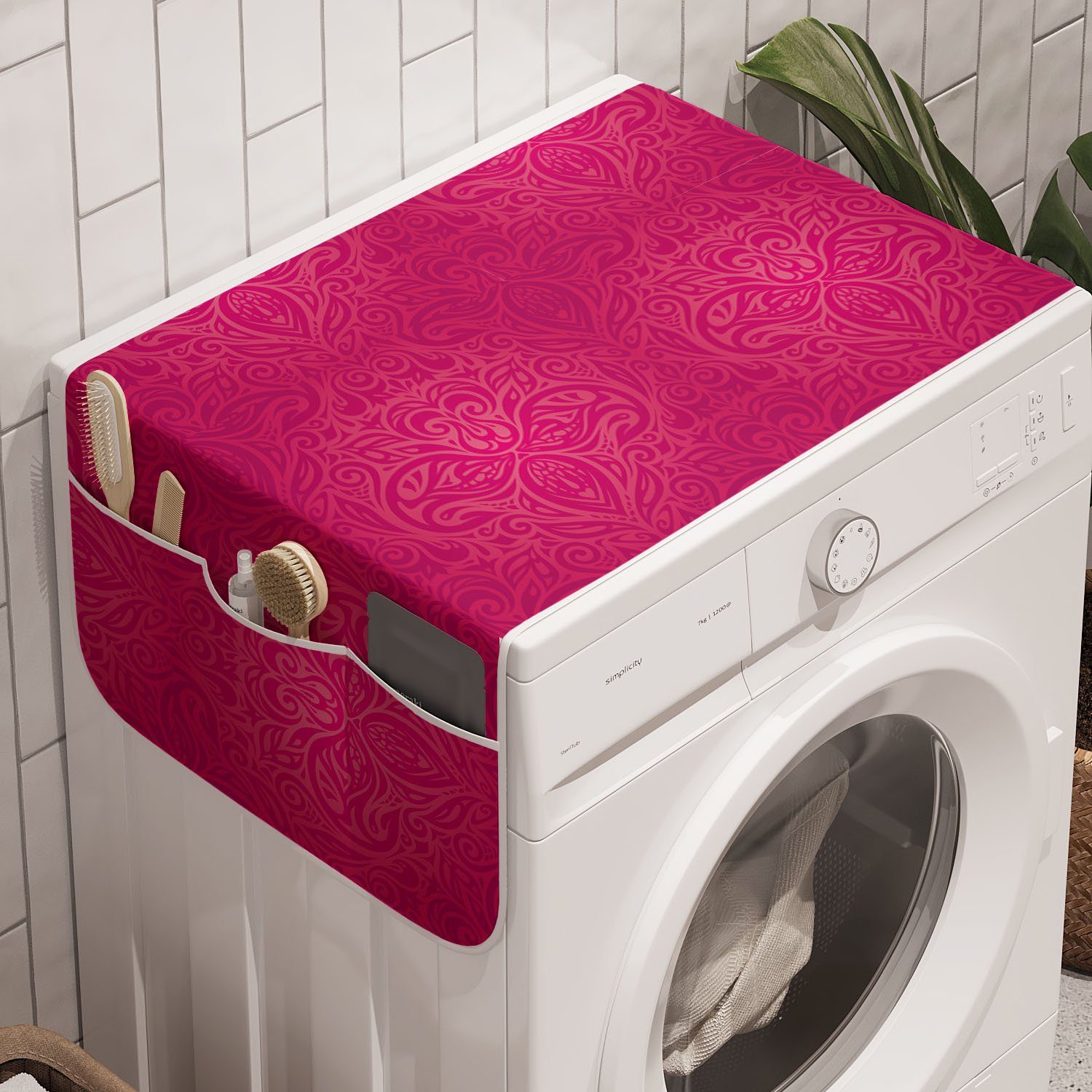 Monotone Trockner, und Anti-Rutsch-Stoffabdeckung für Waschmaschine Badorganizer Abakuhaus Blumenwirbel viktorianisch