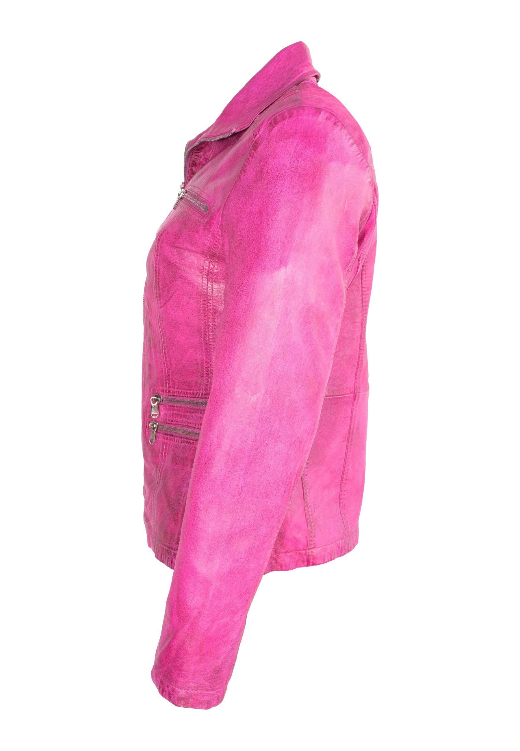 Lolus Lederjacke Clara shocking pink Leder aus Klassisch elegante Damen Lederjacke Lammnappa weichem