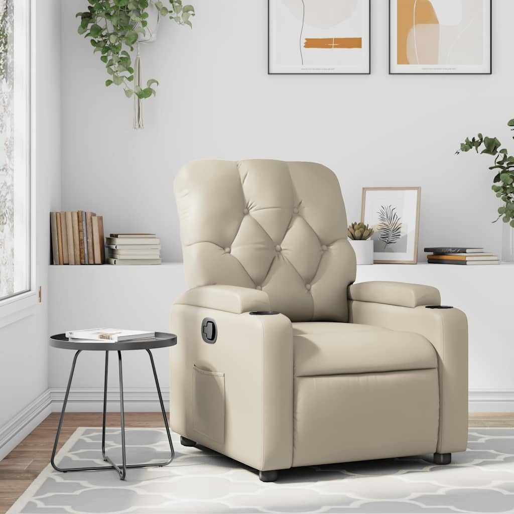 furnicato Relaxsessel Creme 74x86,5x93,5 cm mit manueller Liegefunktion, Kino-Sessel mit Getränkehaltern, Seitentasche und schmutzabweisend