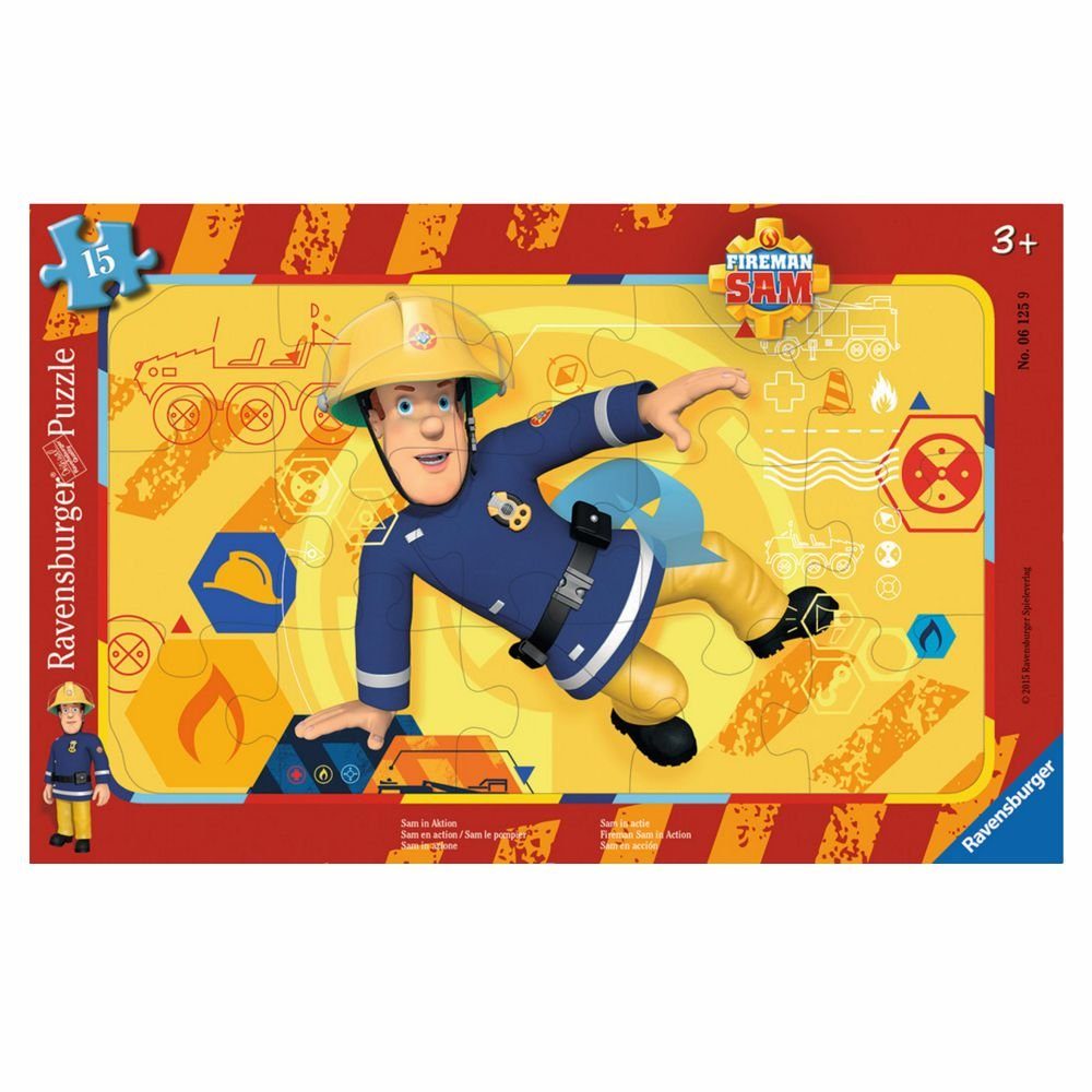 Feuerwehrmann Sam Puzzle »Rahmen- Puzzle Feuerwehrmann Sam 15 Teile  Ravensburger Sam in Aktion«, 15 Puzzleteile