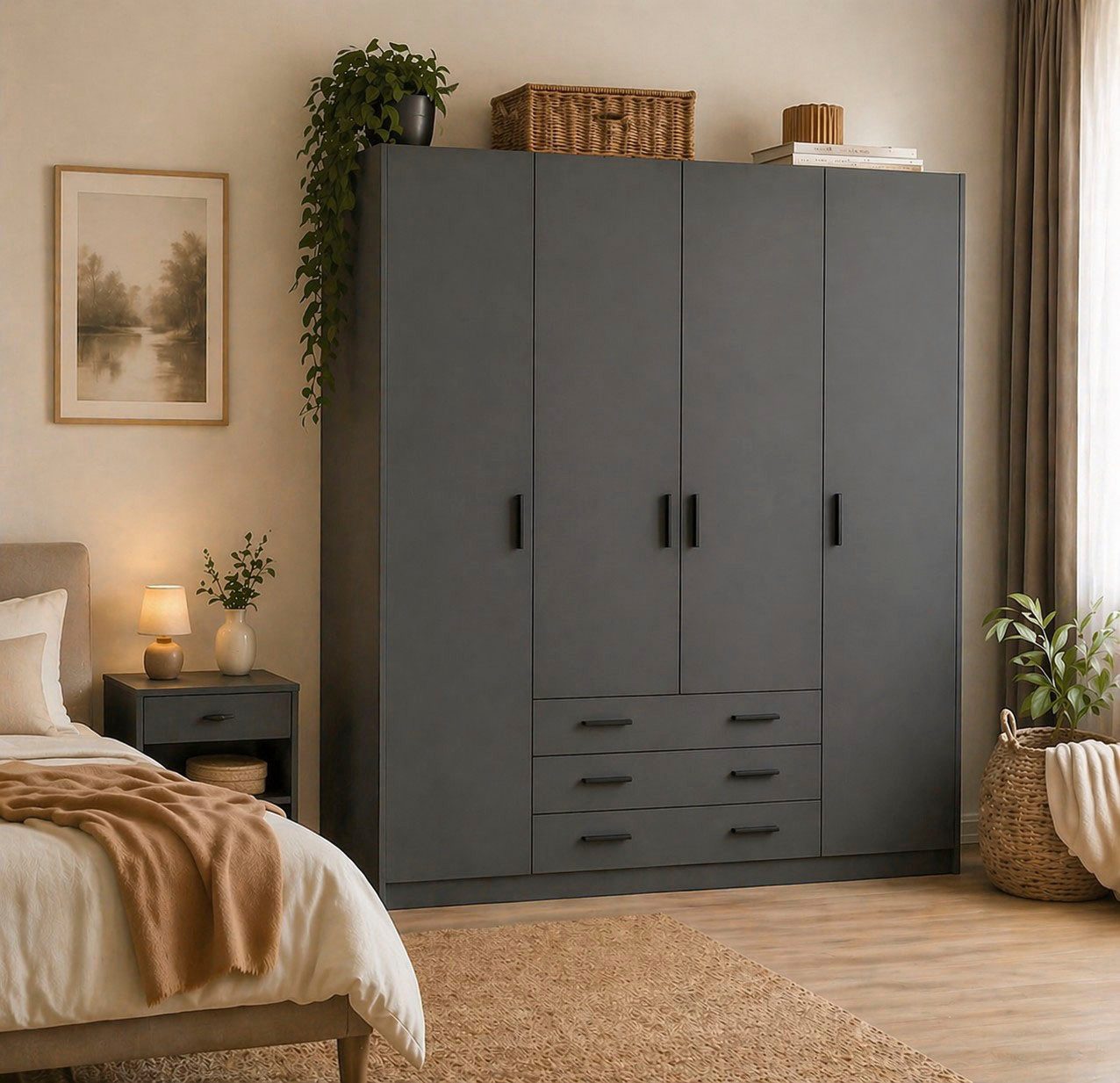 Home affaire Kleiderschrank Sprint, viel Stauraum, robuste Qualität, 3 Breiten 98, 147, 195 cm Breite 98,5/147 oder 195,5 cm, je mit Einlegeböden und Kleiderstange