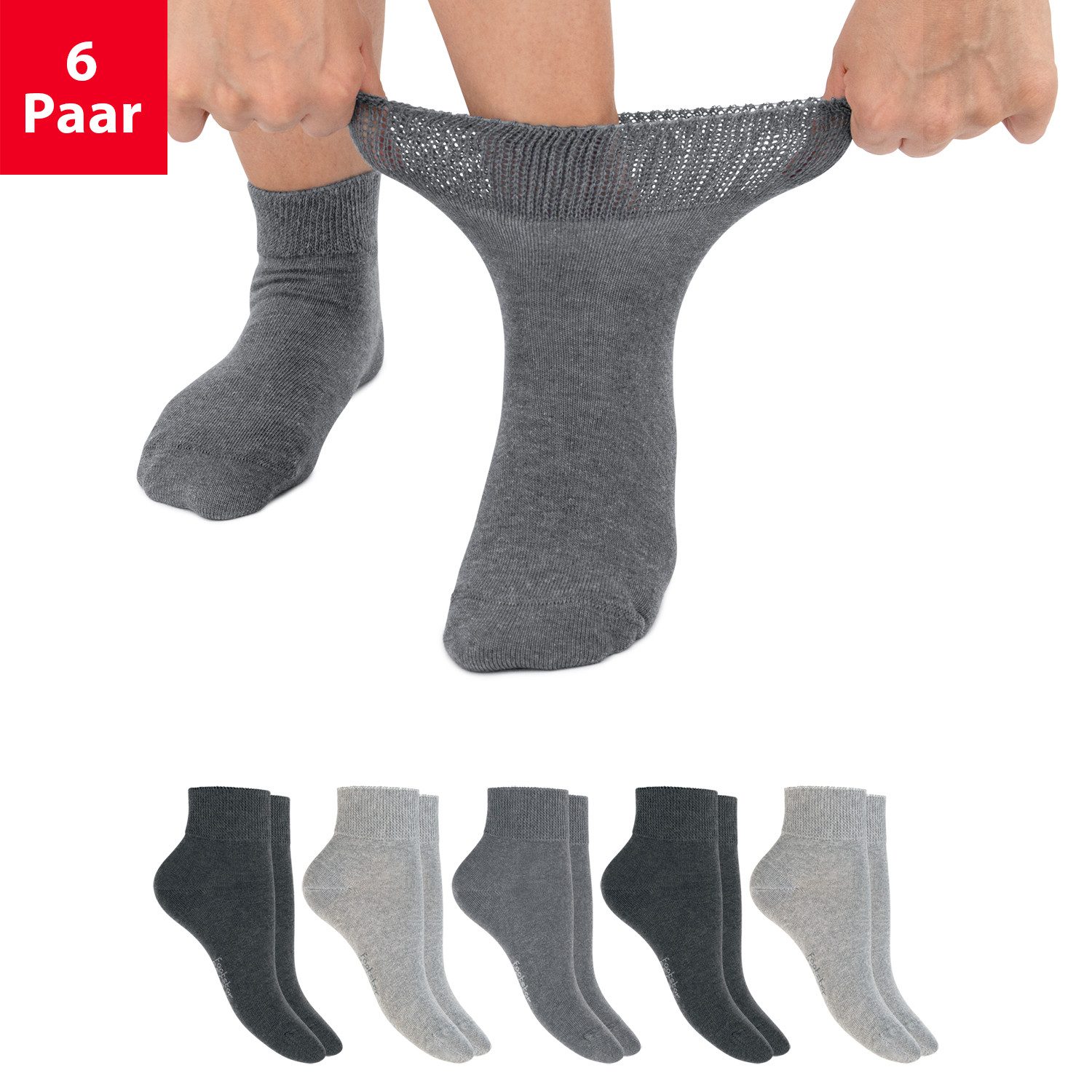 Footstar Diabetikersocken 6 Paar Diabetiker Kurzschaft Socken Nahtfrei