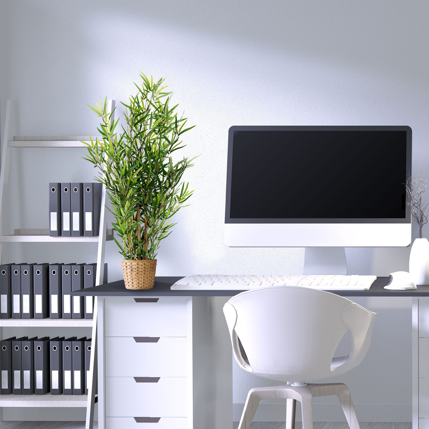 Kunstpflanze Kunstpflanze MINI BAMBUS Kunststoff, Stoff Bambus, hjh OFFICE, Höhe 100.0 cm, Künstlicher Bambusstrauch im Kunststofftopf Pflanze mit Echtholzstamm