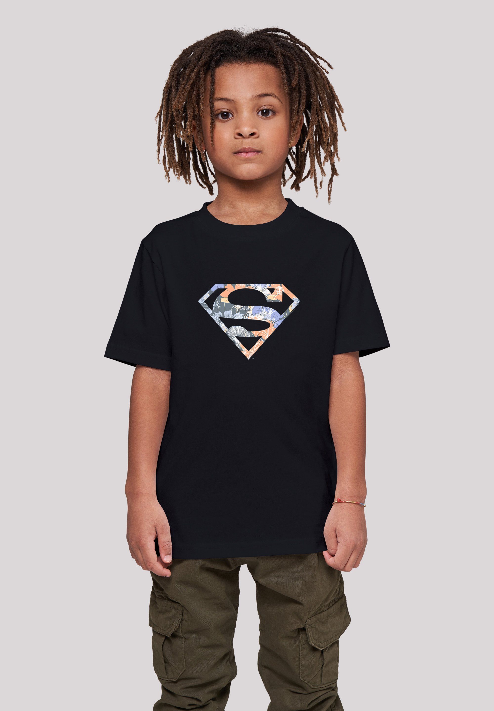 F4NT4STIC T-Shirt T-Shirt DC Comics Superman Floral Logo Superheld Unisex Kinder,Premium Merch,Jungen,Mädchen,Bedruckt schwarz