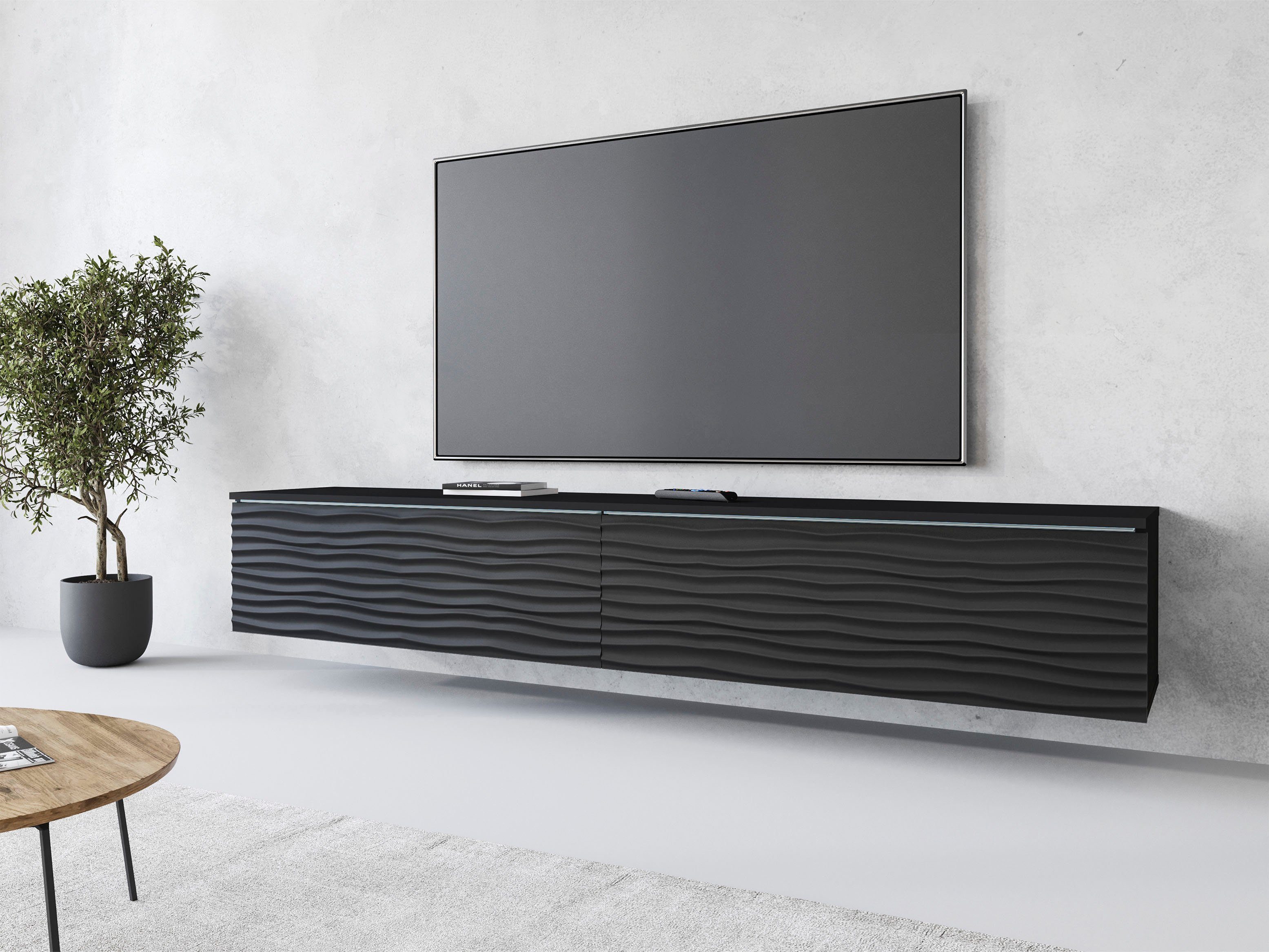 Home affaire Lowboard Vera, wahlweise mit oder ohne Beleuchtung, gefräste MDF Front mit 3D Effekt, stehend und hängend montierbar