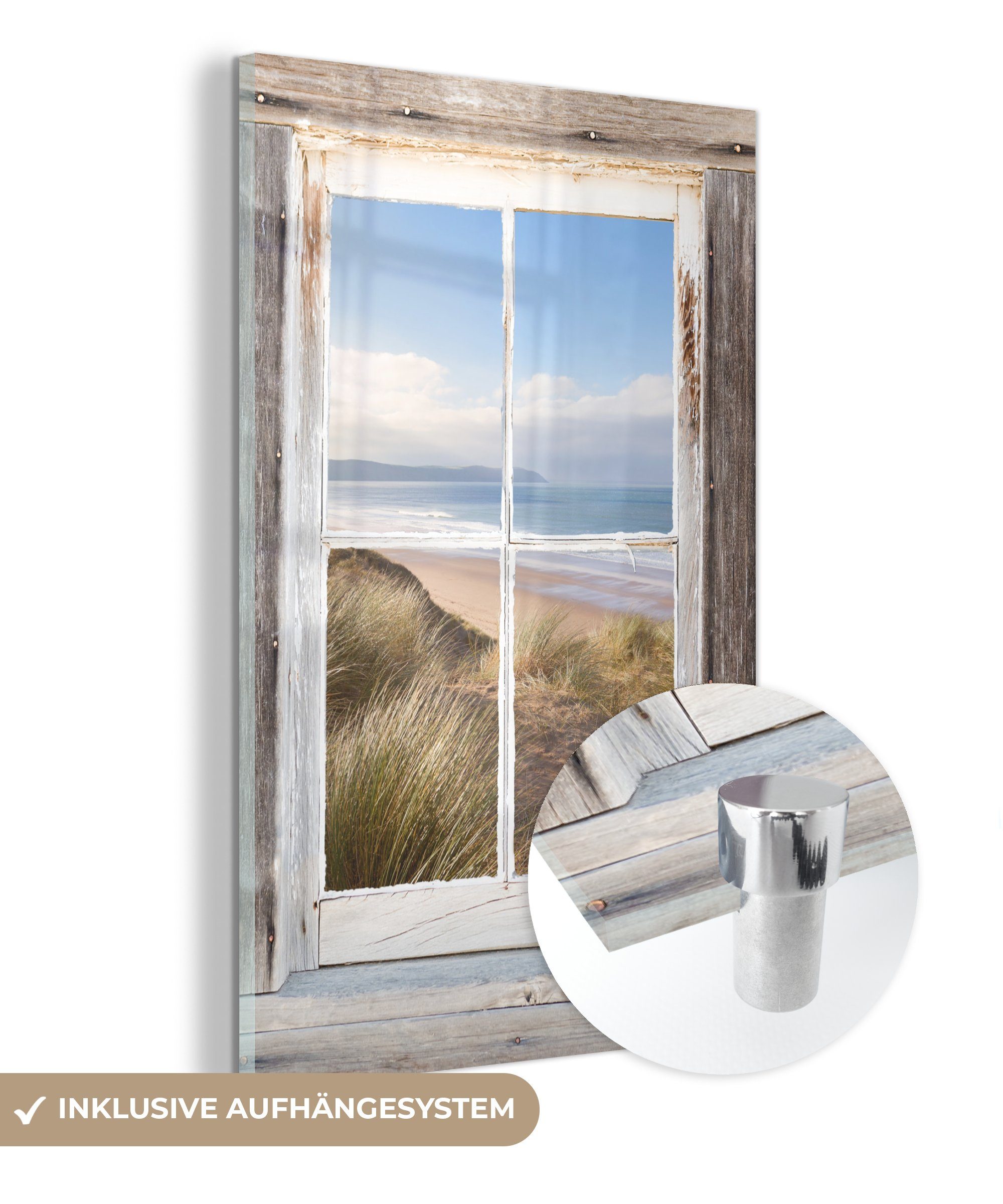 Foto Wanddekoration St), Blick, Meer - - Strand Acrylglasbild - MuchoWow Glas Bilder (1 Wandbild auf - auf - Glas Glasbilder