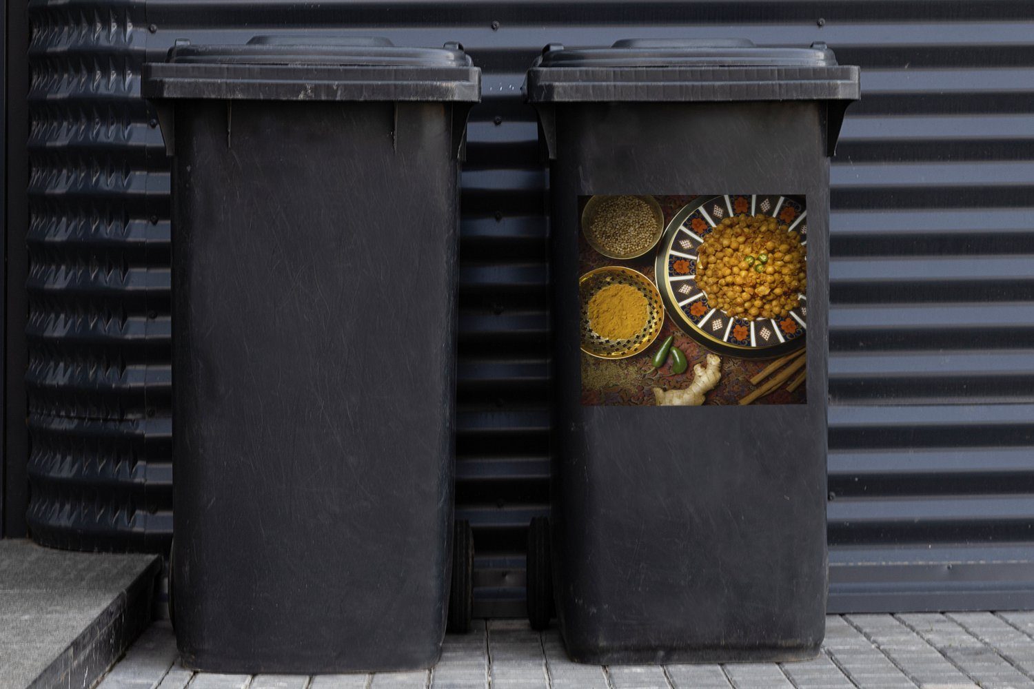 Wandsticker St), Indische (1 Sticker, MuchoWow Kichererbsen Beilage Curry Abfalbehälter Mülltonne, Container, mit als Mülleimer-aufkleber,