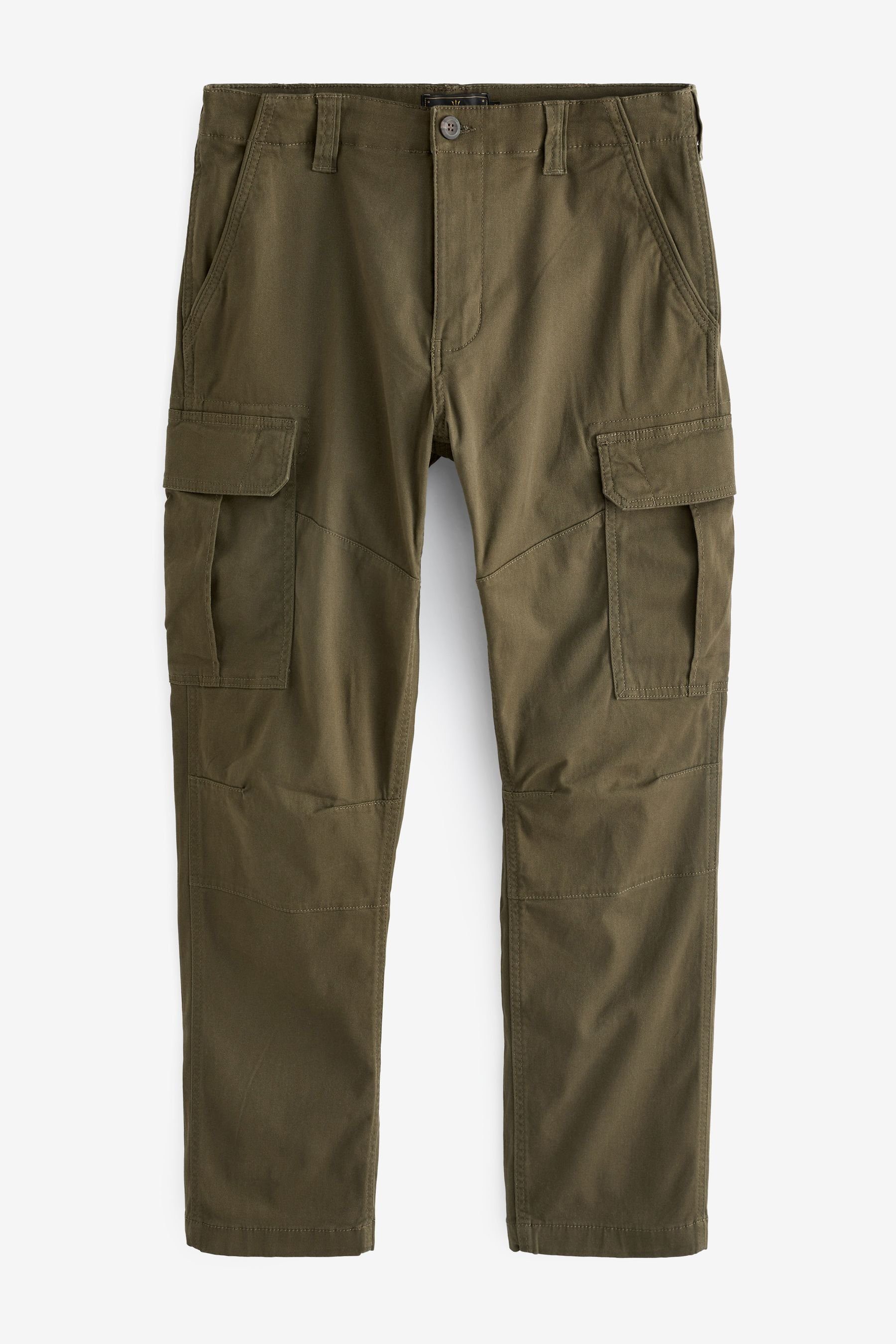 Next – (1-tlg) Khaki aus Cargohose Cargo-Hose Straight Baumwollstretch Green Fit