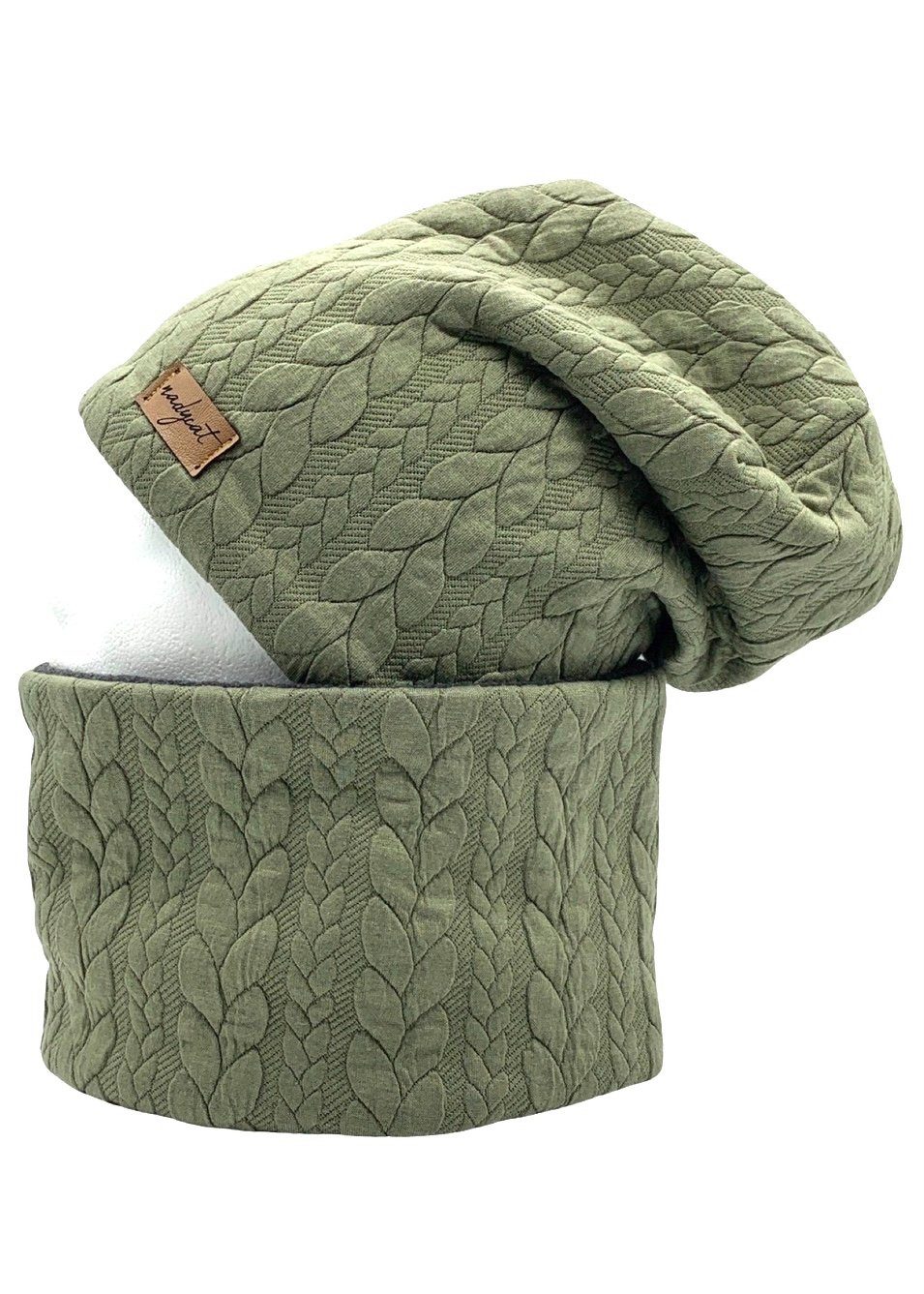 nadycat Beanie ZOPF & STYLE olive (2-St., Beanie mit passendem Loop) handgefertigt aus der Lausitz