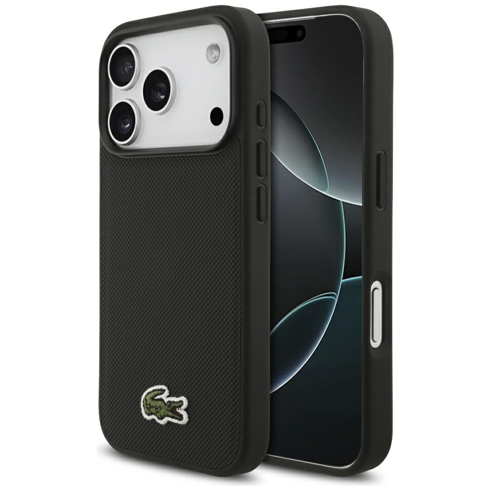 Lacoste Handyhülle iPhone 17 Pro Iconic Petit Pique schwarz Logo Krokodil Magsafe 6,3 Zoll, Kantenschutz