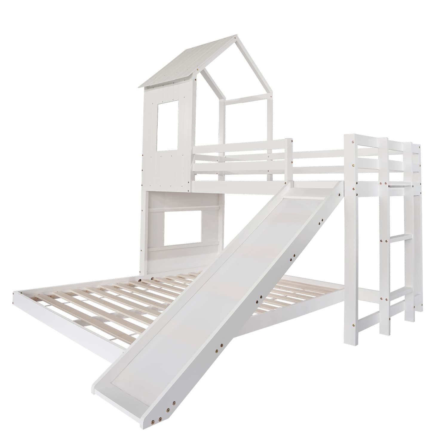 Kinderbett Etagenbett mit Rutsche,Hausbett,Kinderbett,mit Fallschutzgitter