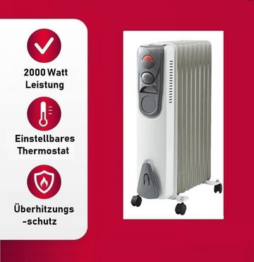 JUNG Ölradiator DAYE20 elektrische Heizung, 2000W, Ölradiator Energiesparend, 2000 W, Elektro Heizgerät für Wohnzimmer