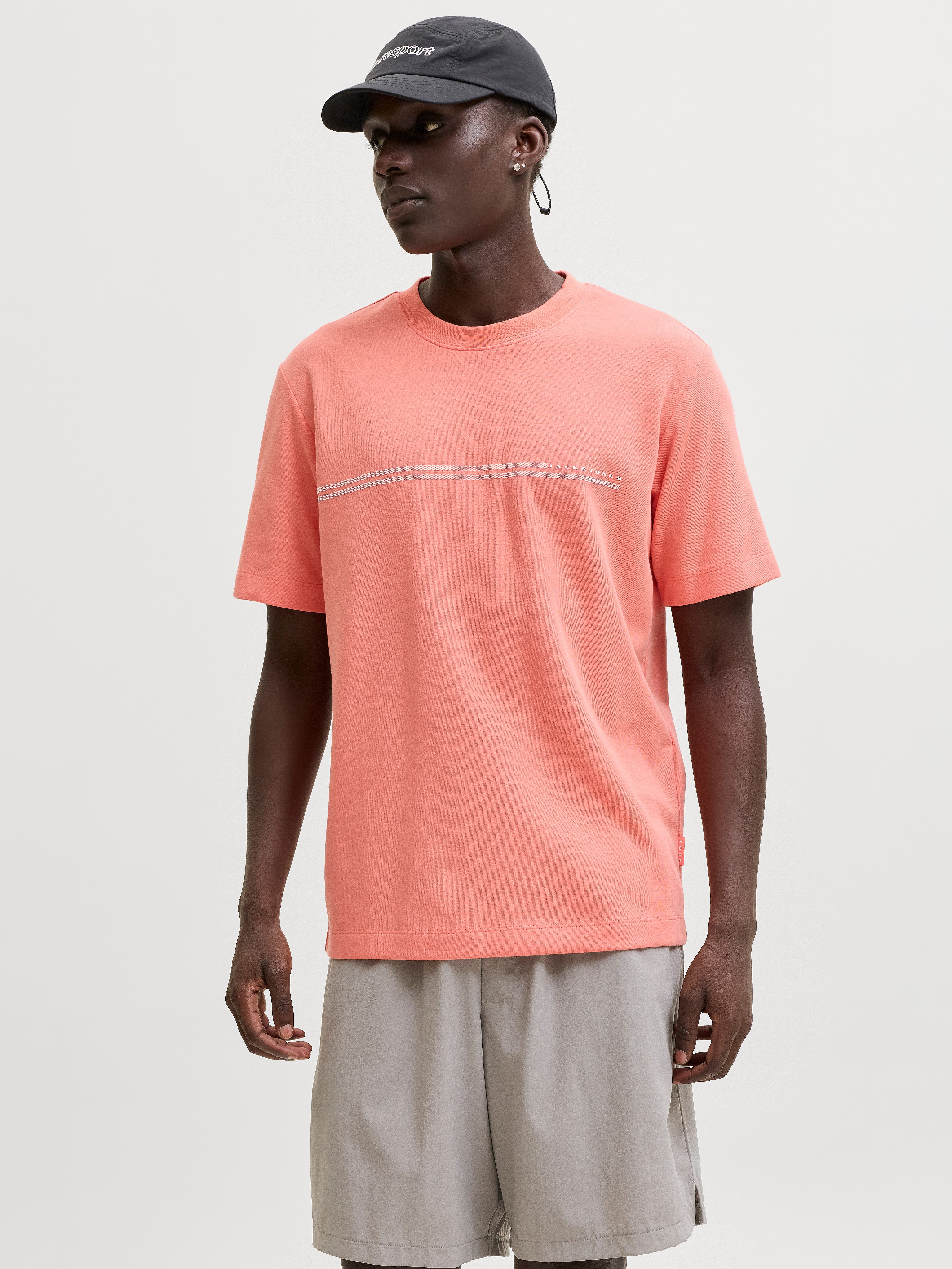 Jack & Jones Kurzarmshirt JCOFUSION CHEST BRAND TEE SS CREW SN Materialmix, regular fit