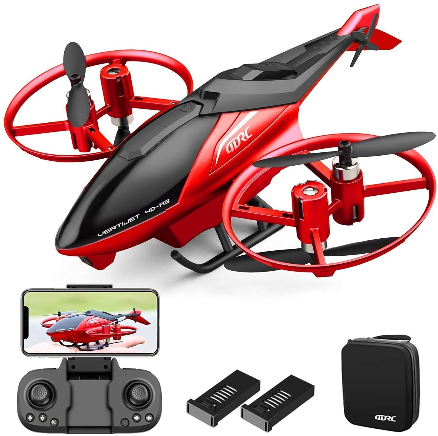 4DRC M3 Hubschrauber-Drohne Spielzeug-Drohne (1080p Full HD, FPV-Live-Video-RC-Quadcopter für Anfänger, 3D-Flips, Gesten-Selfie)