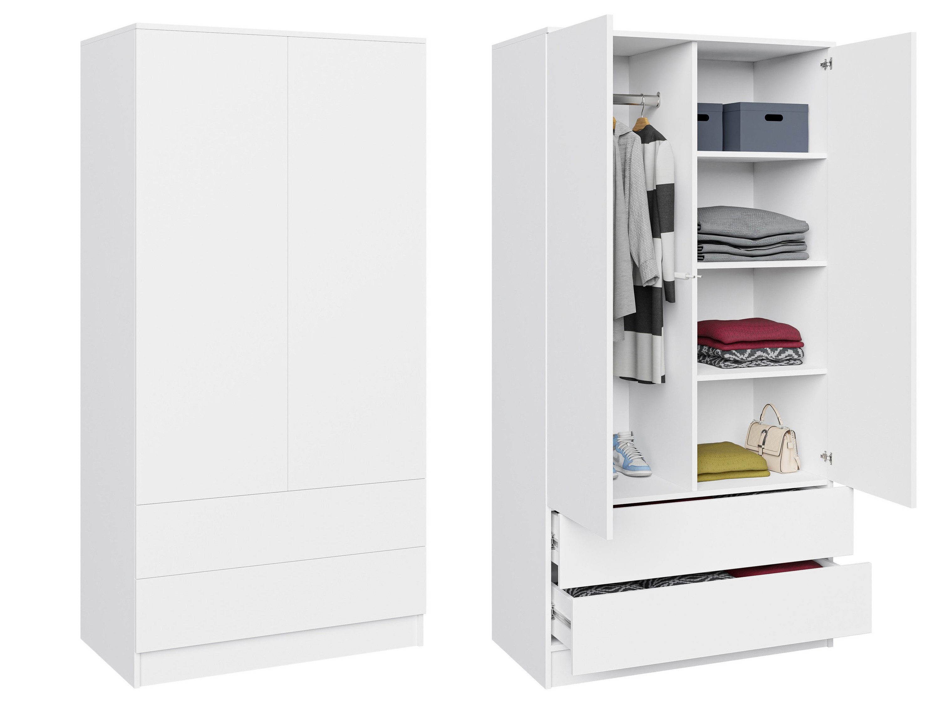 Beautysofa Kleiderschrank Zweitüriger mit Drehtürenschrank LOOK (Breite: 90 cm, Modernes TIP-ON Öffnungssystem (griffloses Öffnen möglich) Erhältlich mit oder ohne Schubladen