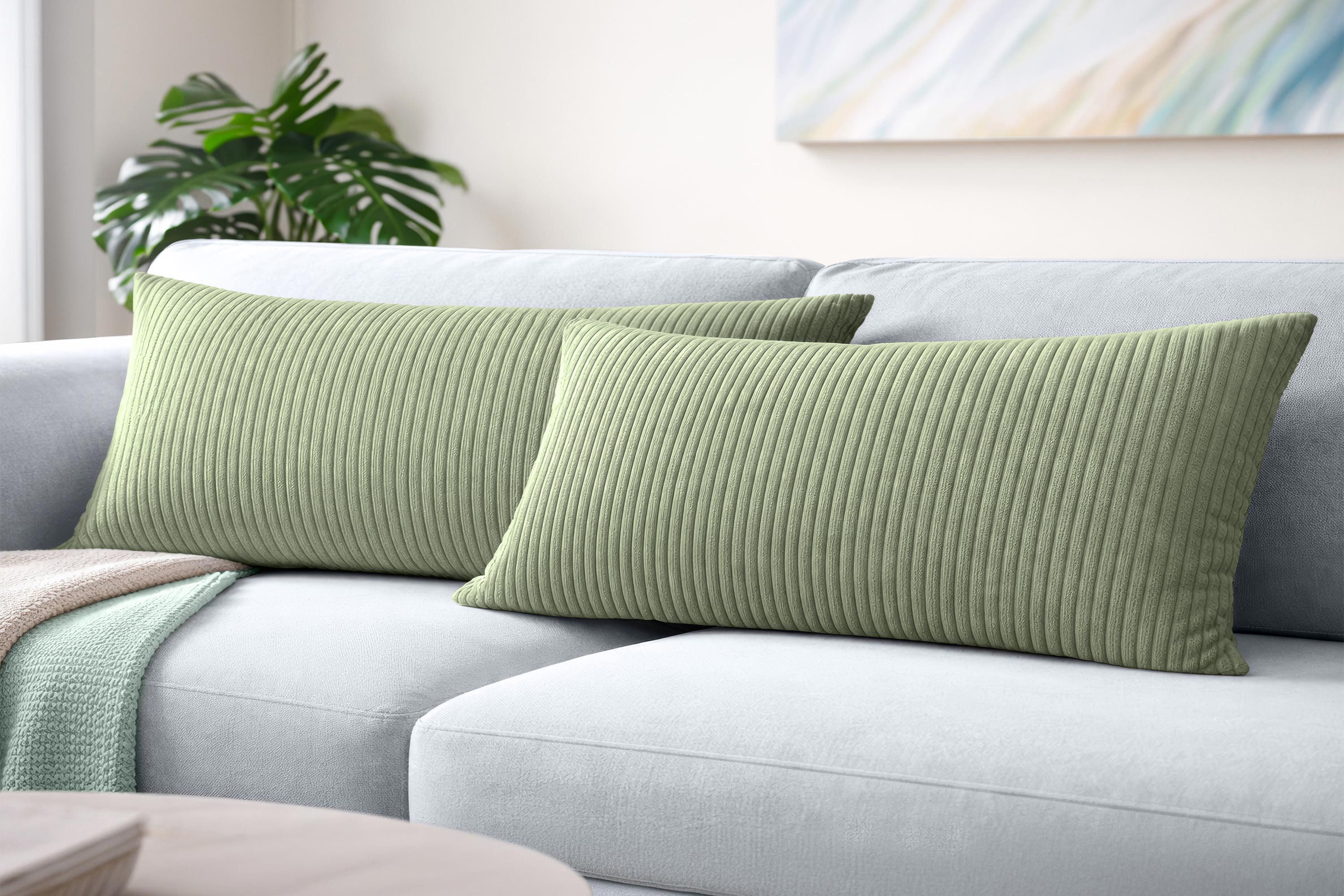 Amilian Kissenbezüge 40x80 cm 2er Set Cord-Optik Hotelverschluss - Zierkissenhülle Sofa, weich, pflegeleicht, formstabil