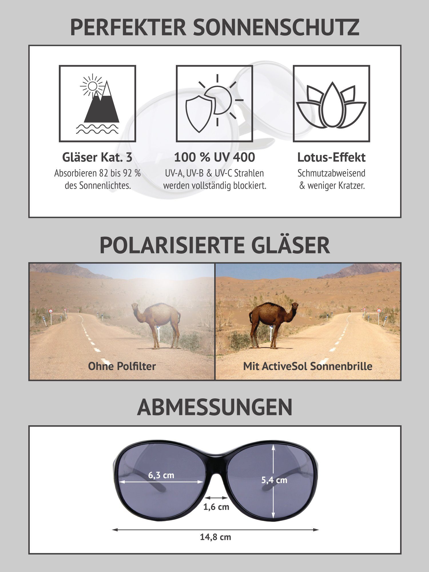ActiveSol Sonnenbrille Überziehsonnenbrille Damen MEGA (inklusive Schiebebox und Brillenputztuch) Vintage Stil
