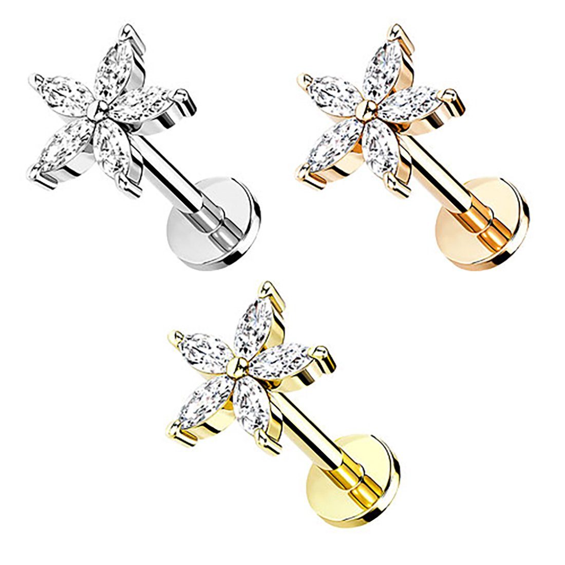 Taffstyle Piercing-Set Tragus Ohr Knorpel Helix Piercing Kristall Blüte, Piercing Stecker Glitzer Kugeln Ohr Cartilage Ohrpiercing Barbell Stab – Bild 4 von 4