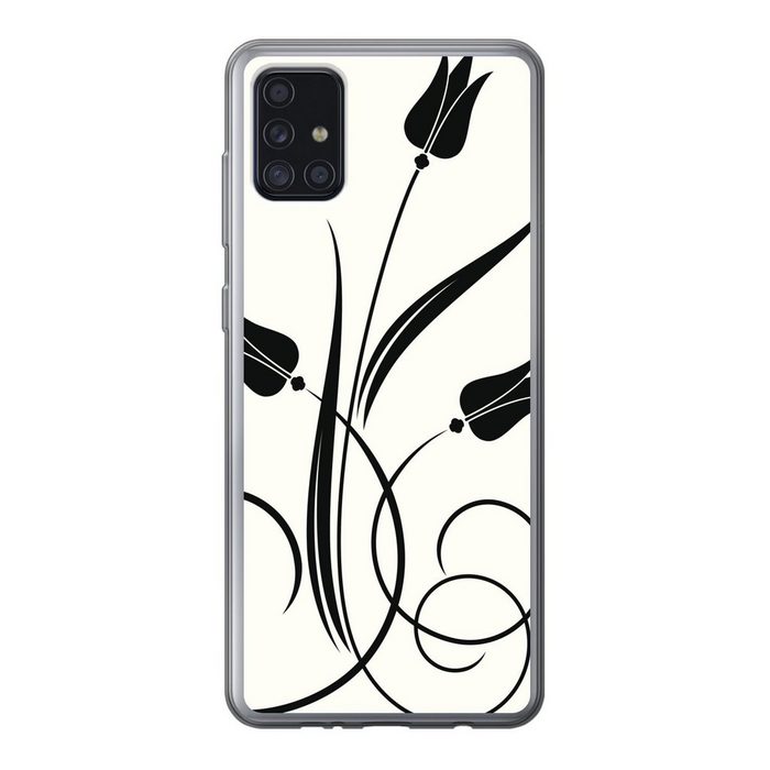 MuchoWow Handyhülle Eine Illustration von schwarzen Tulpen auf einem weißen Hintergrund Handyhülle Samsung Galaxy A52 5G Smartphone-Bumper Print Handy