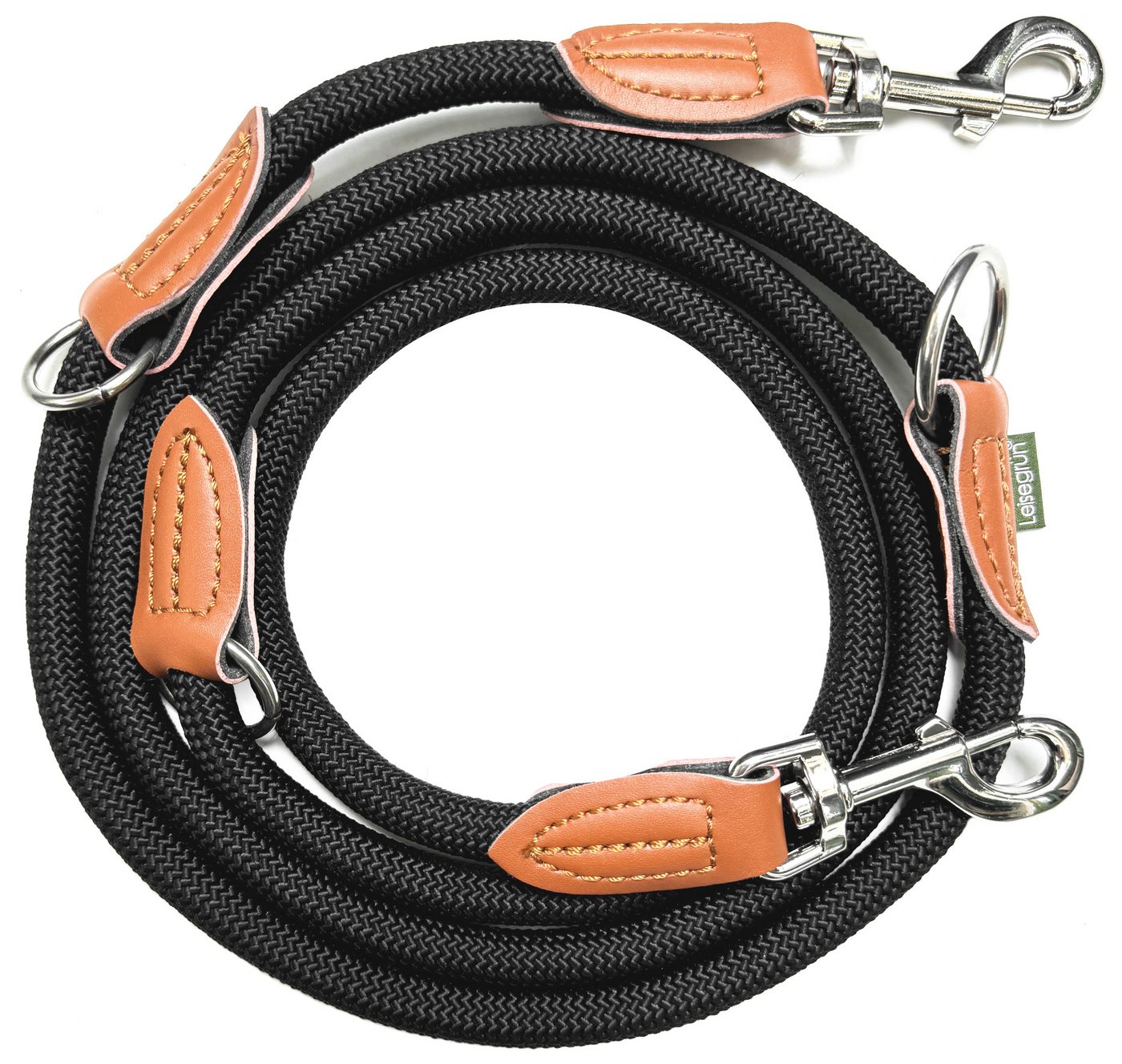Leisegrün Hundeleine für große Hunde, 2m, 3-fach verstellbar, Nylon, Doppelleine für 2 Hunde, Führleine, Freihandleine, Kurzführer
