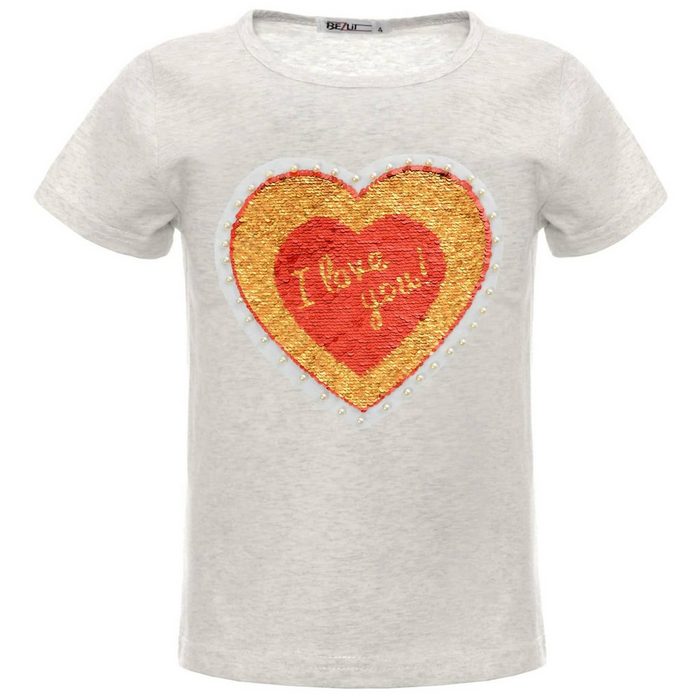 BEZLIT Paillettenshirt Mädchen T-Shirt Wende Pailletten Herz Motiv (1-tlg) mit Wendepailletten mit Kunstperlen