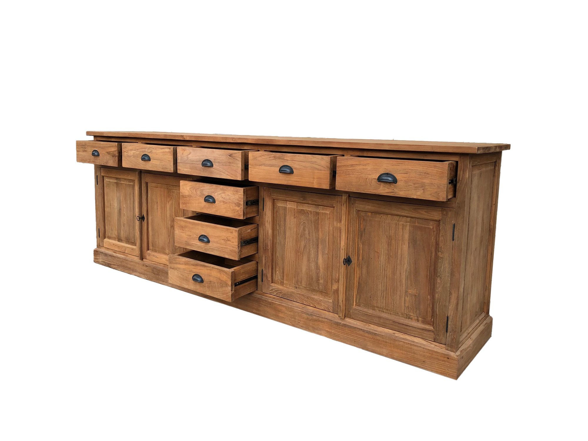 Couchcenter Kommode XXL Echtholz massiv Teakholz Sideboard Kommode Bierens 240 cm x 95 cm, 240 cm Breit