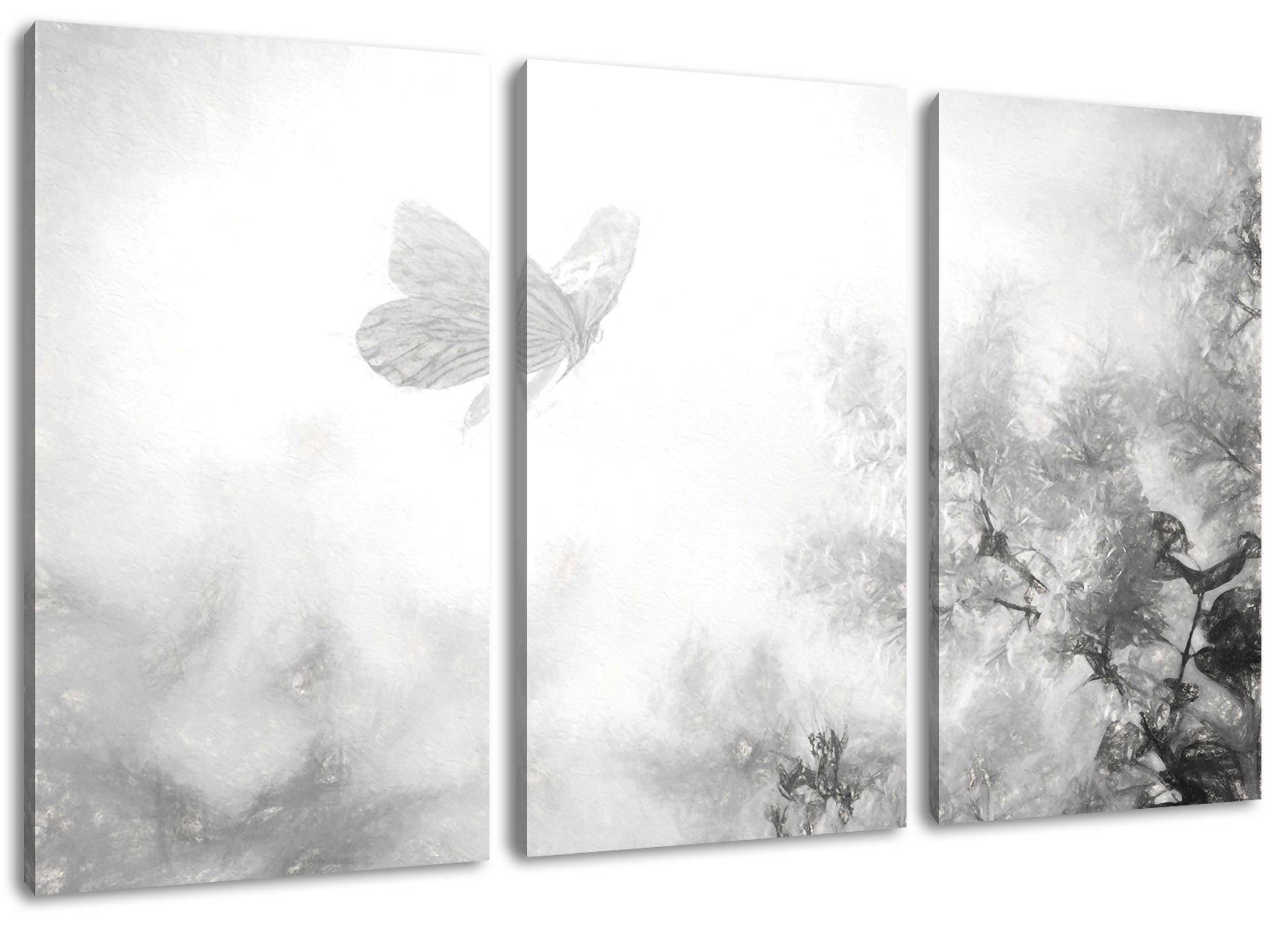 Pixxprint Leinwandbild Schmetterling Kirschblüten, (1 inkl. (120x80cm) Leinwandbild 3Teiler Zackenaufhänger Schmetterling bespannt, Kirschblüten fertig St)