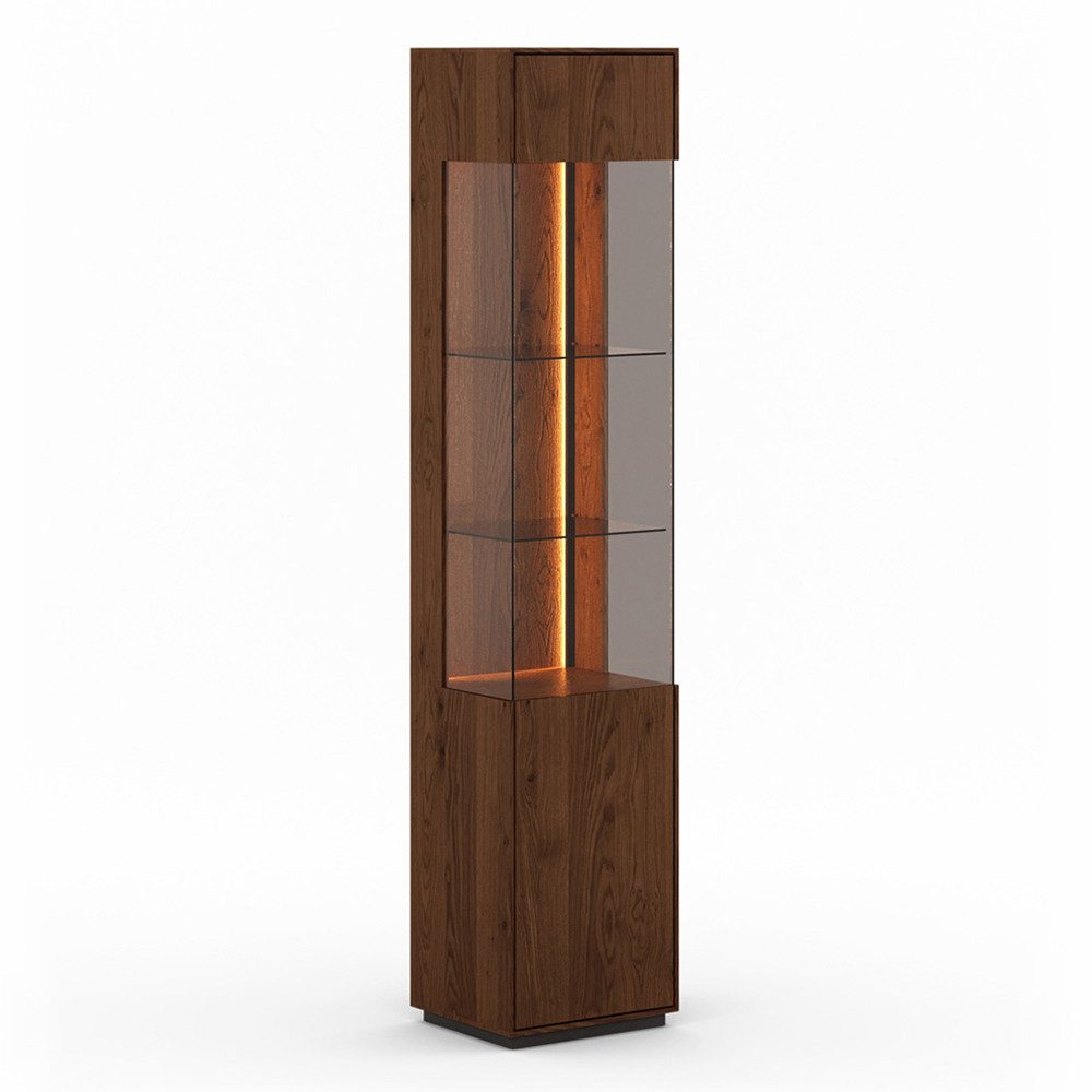 Lomadox Vitrine CARISOLO-163 43 cm breit in Eiche massiv dunkel, montiert, inkl. LED-Beleuchtung