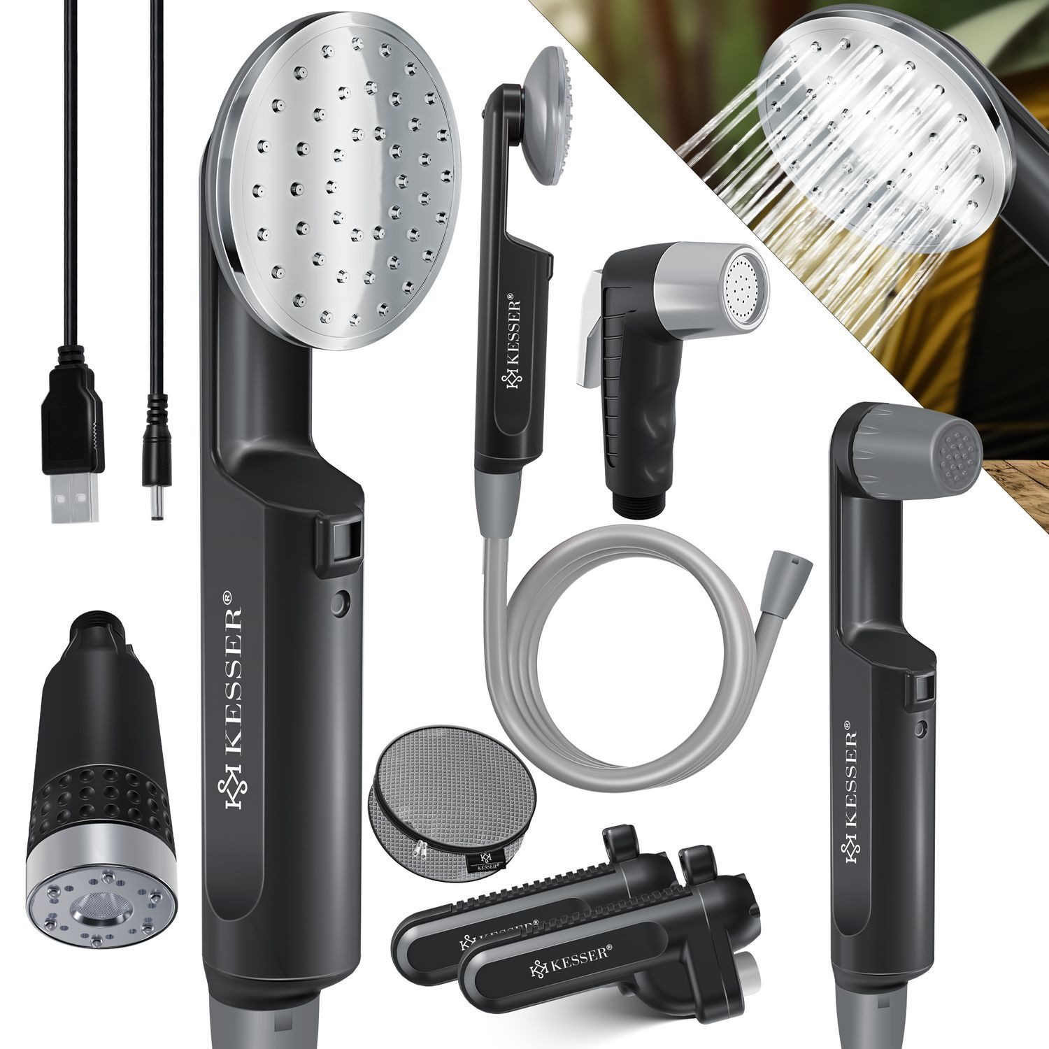 KESSER Gartendusche, Campingdusche mit Akku Tauchpumpe Handbrause 2x 2200 m günstig online kaufen