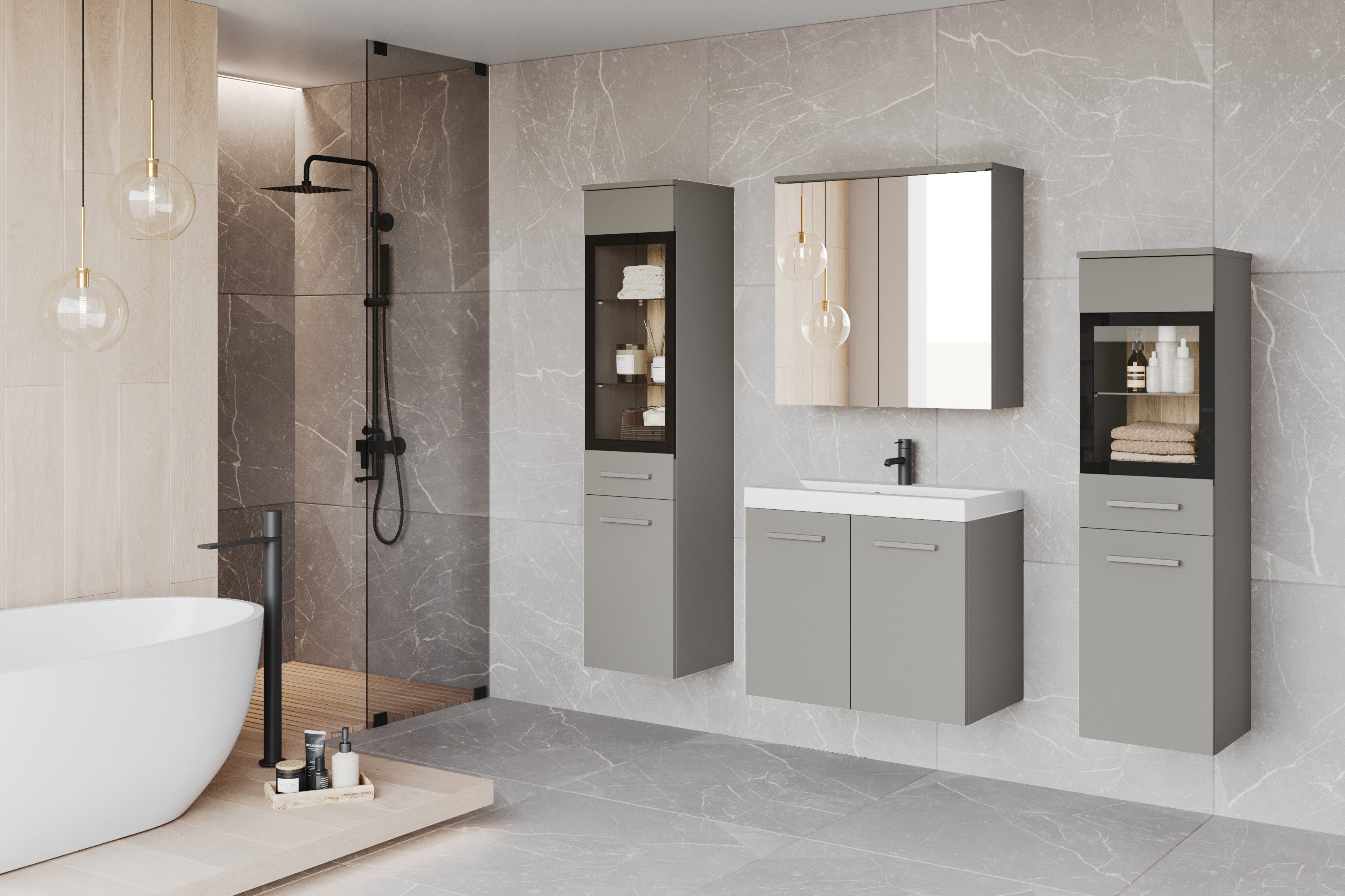 welltime Badmöbel-Set MADRIT II, Schrank mit Waschbecken, 2 Hänger, Spiegel günstig online kaufen