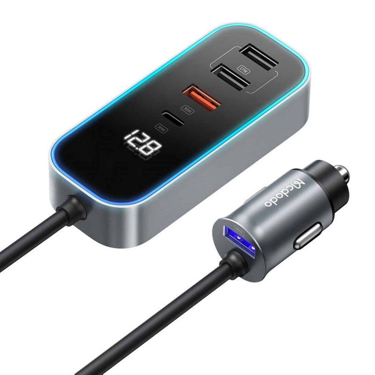 CC-1900 Autoladegerät 107W 4USB+1USB-C Digitalanzeige und 1,5 m Kabel Smartphone-Ladegerät