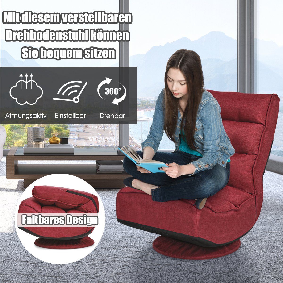 COSTWAY Relaxsessel, 360°drehbar, 5-Fach verstellbarer Rückenlehne,150kg