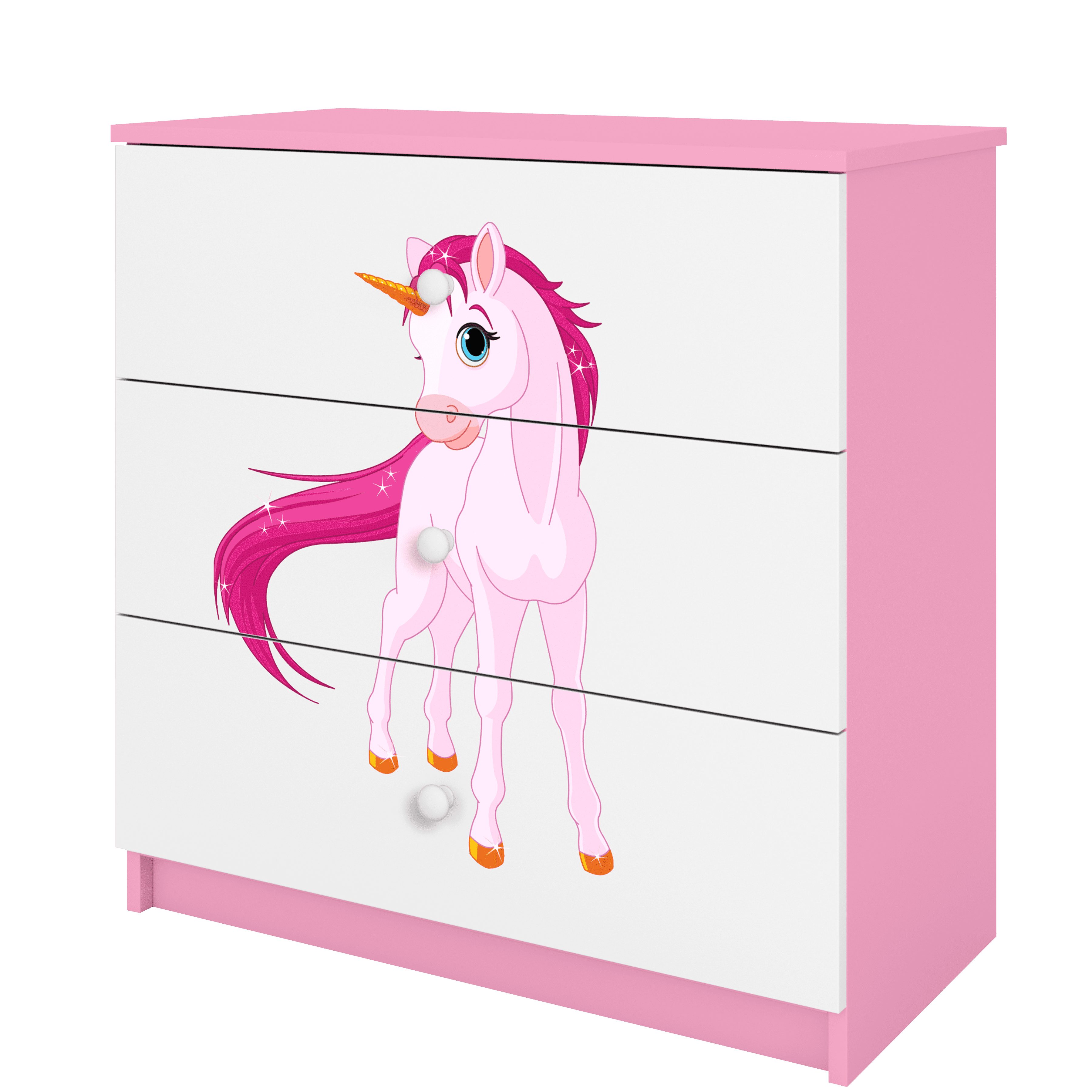 Kommode Kinderkommode mit Schubladen Einhorn in der Farbe Rosa Babydreams