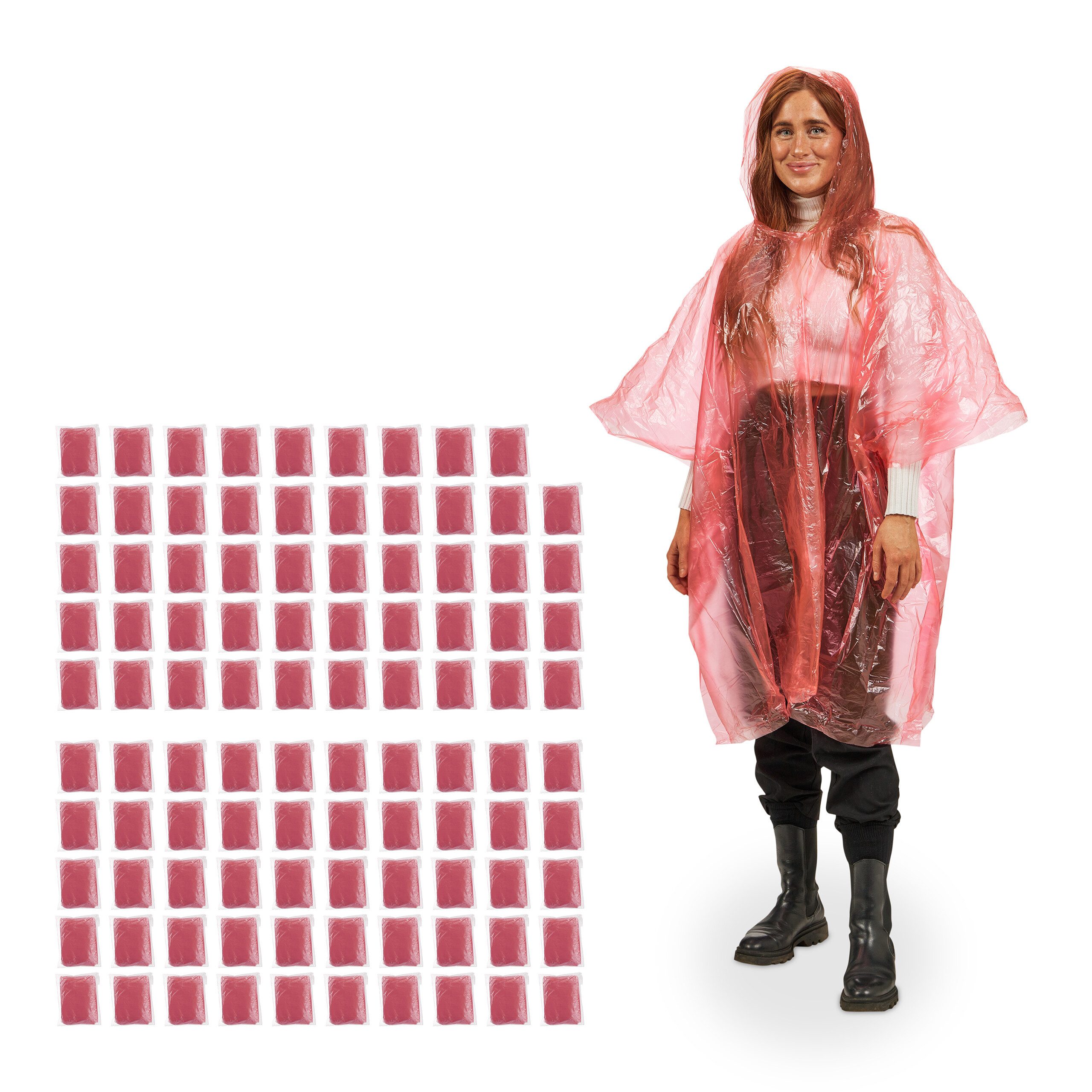 Regenponcho 100x Einweg Regenponcho Rot