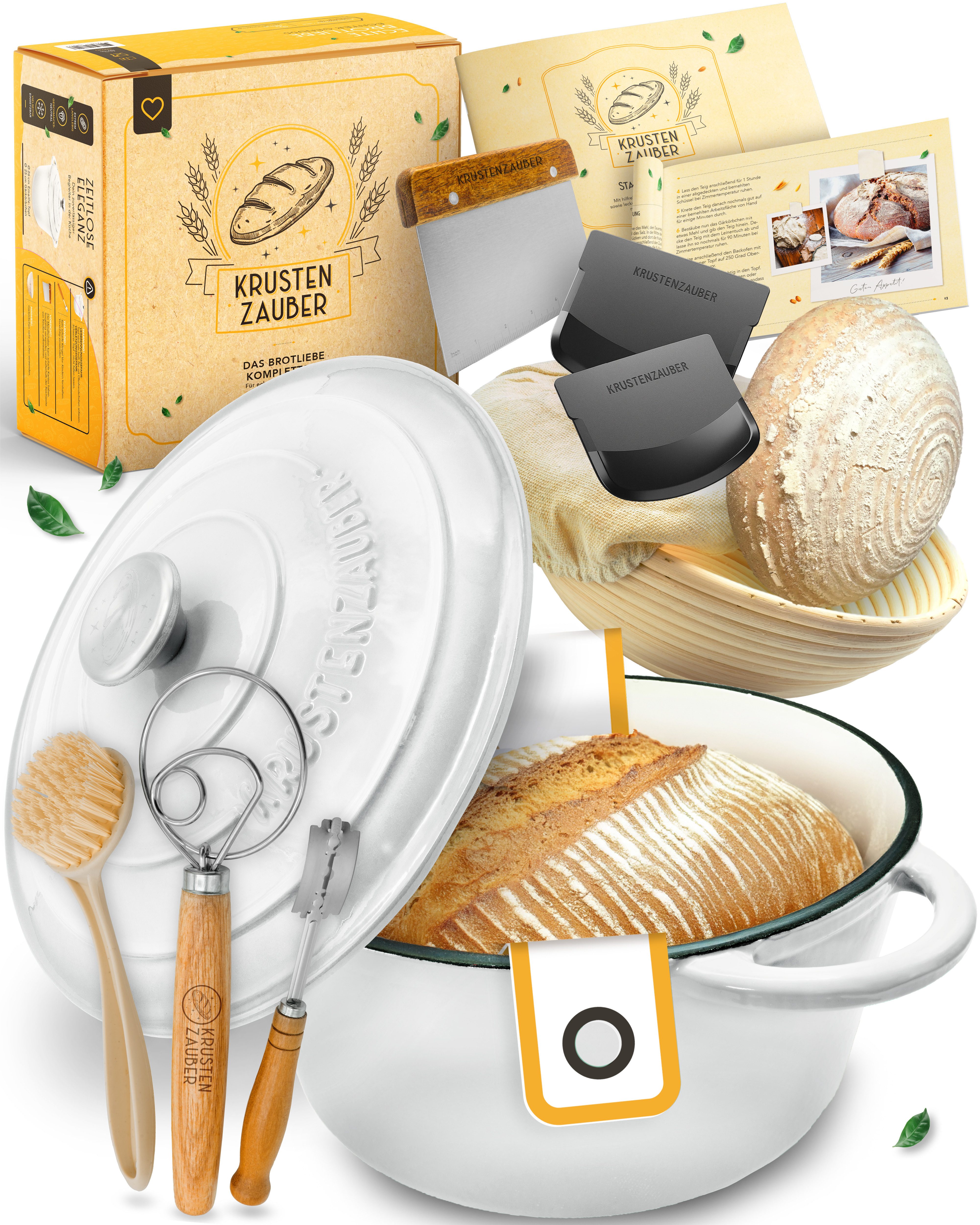 Krustenzauber Brotbackform Emaillierter Gusseisentopf zum Brotbacken im XXL Komplettset