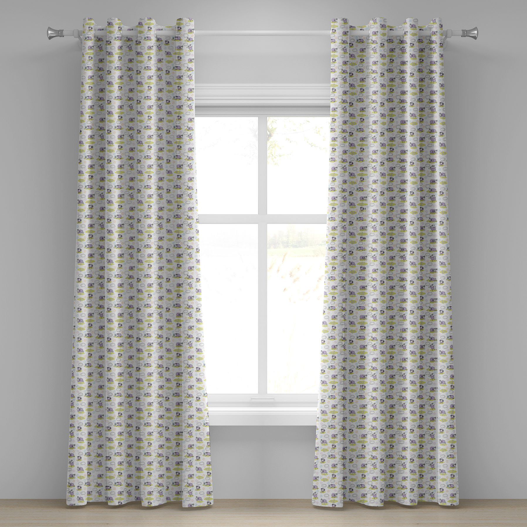 Gardine Dekorative 2-Panel-Fenstervorhänge für Gekritzel Abakuhaus, Wolken mit Schlafzimmer Schafe Wohnzimmer
