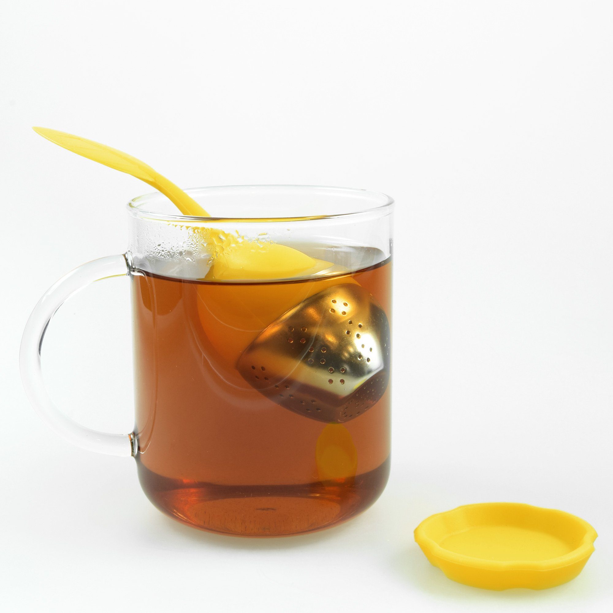 PhoneNatic Niedliches Edelstahl-Sieb Teesieb Gelb (BPA-frei) BlattSilikon mit Tee-Ei