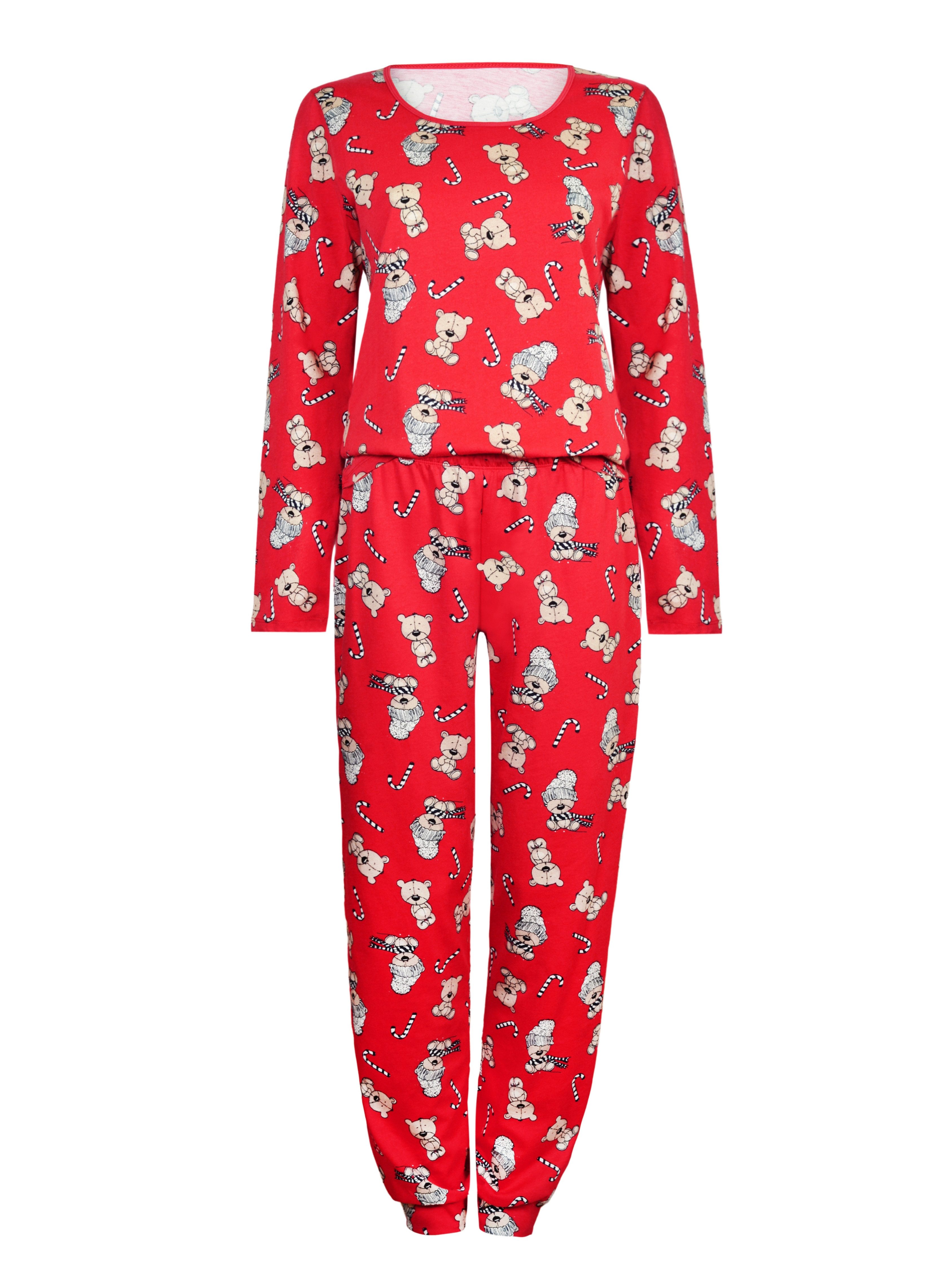 Donna Pyjama langer Weihnachts-Schlafanzug Damen weihnachtlicher Allover-Dr günstig online kaufen