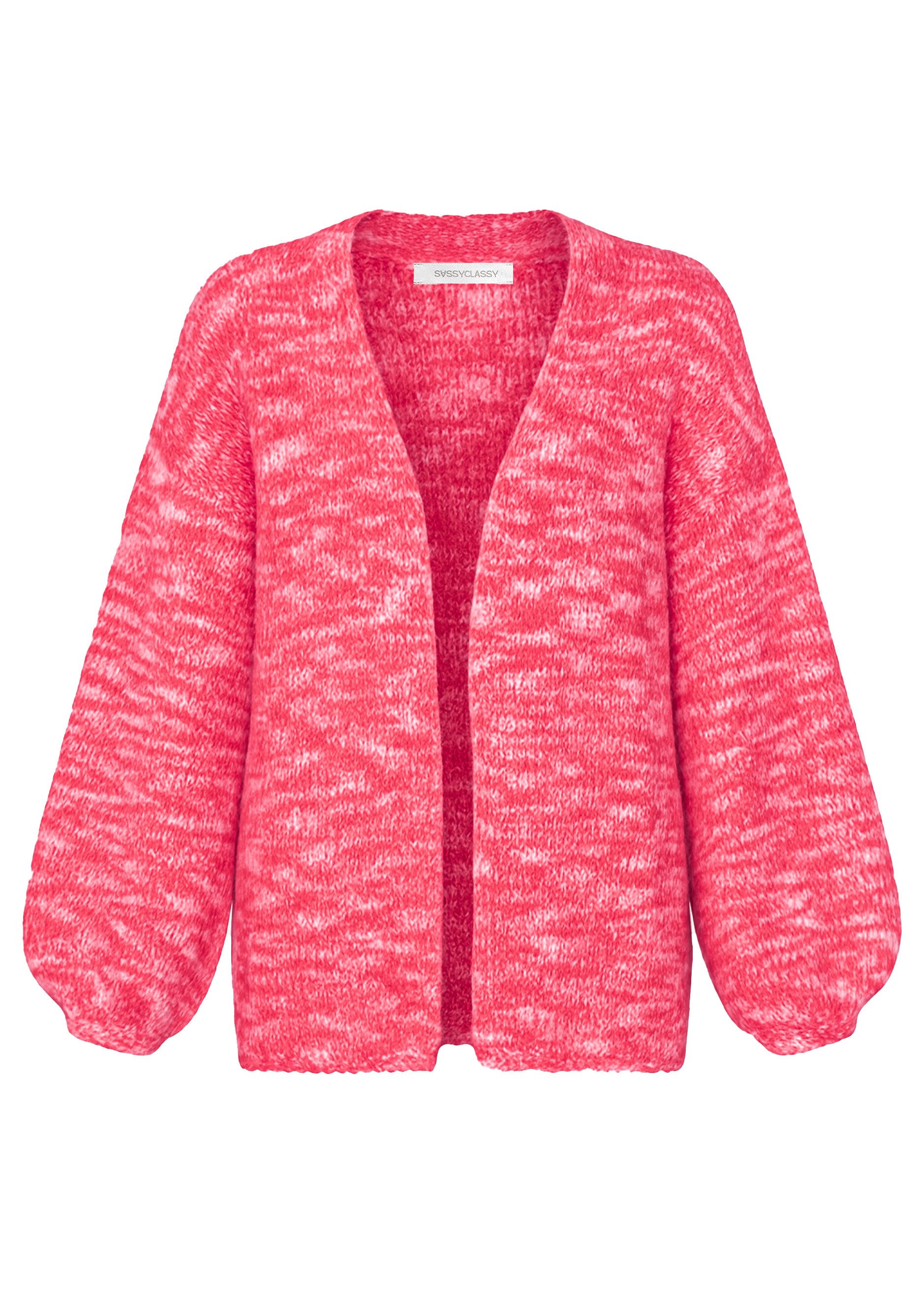 SASSYCLASSY Cardigan Zweifarbiger Cardigan für Damen Offene Strickjacke mit weiten Ärmeln in meliertem Look Pink Gelb