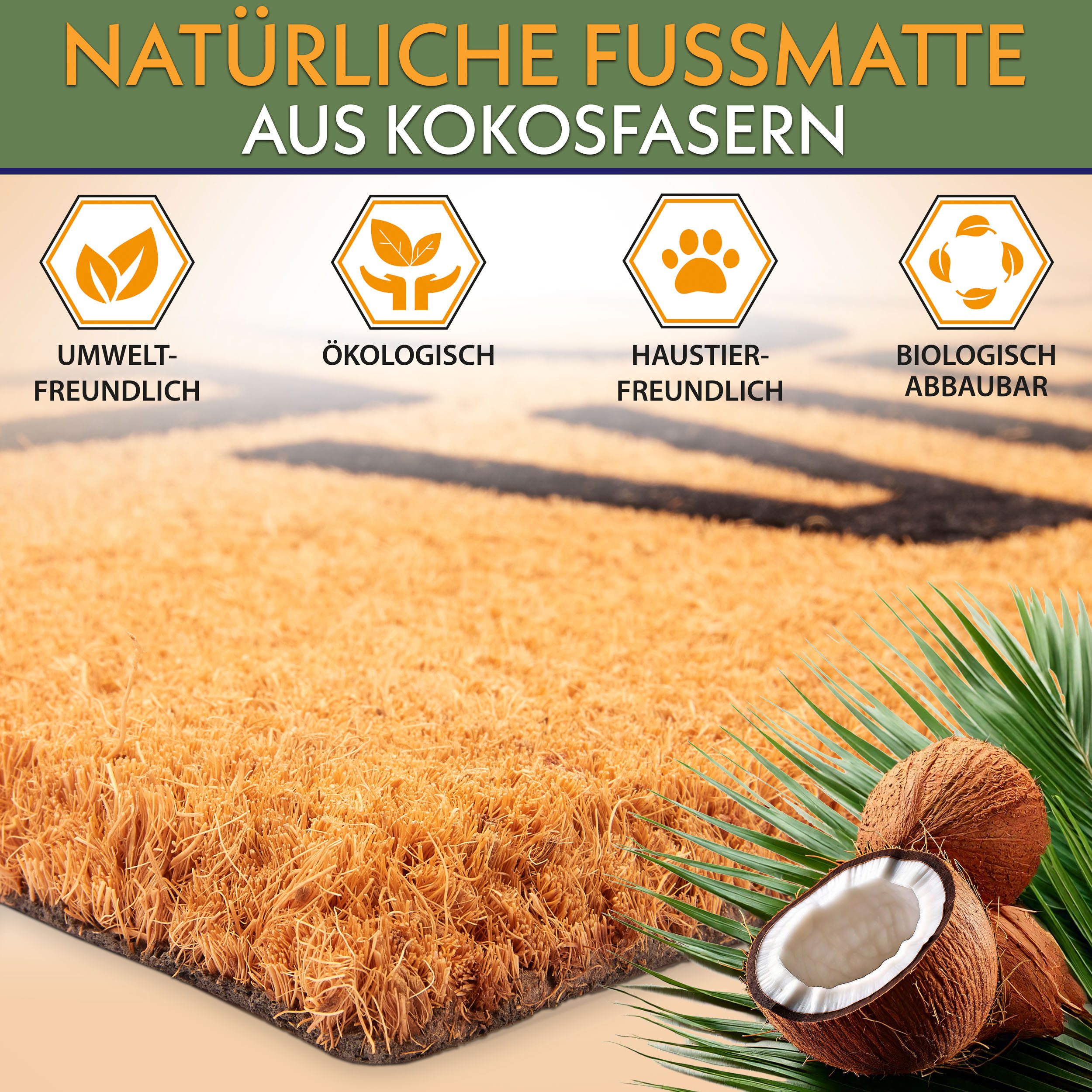 BRUBAKER Fußmatte Good Vibes - 45 x 75 cm Schmutzfangmatte - Braun, Rechteckig, Höhe: 16 mm, Fußmatte für Außen und Innen aus Kokos - Wetterfest und Rutschfest – Bild 4 von 5