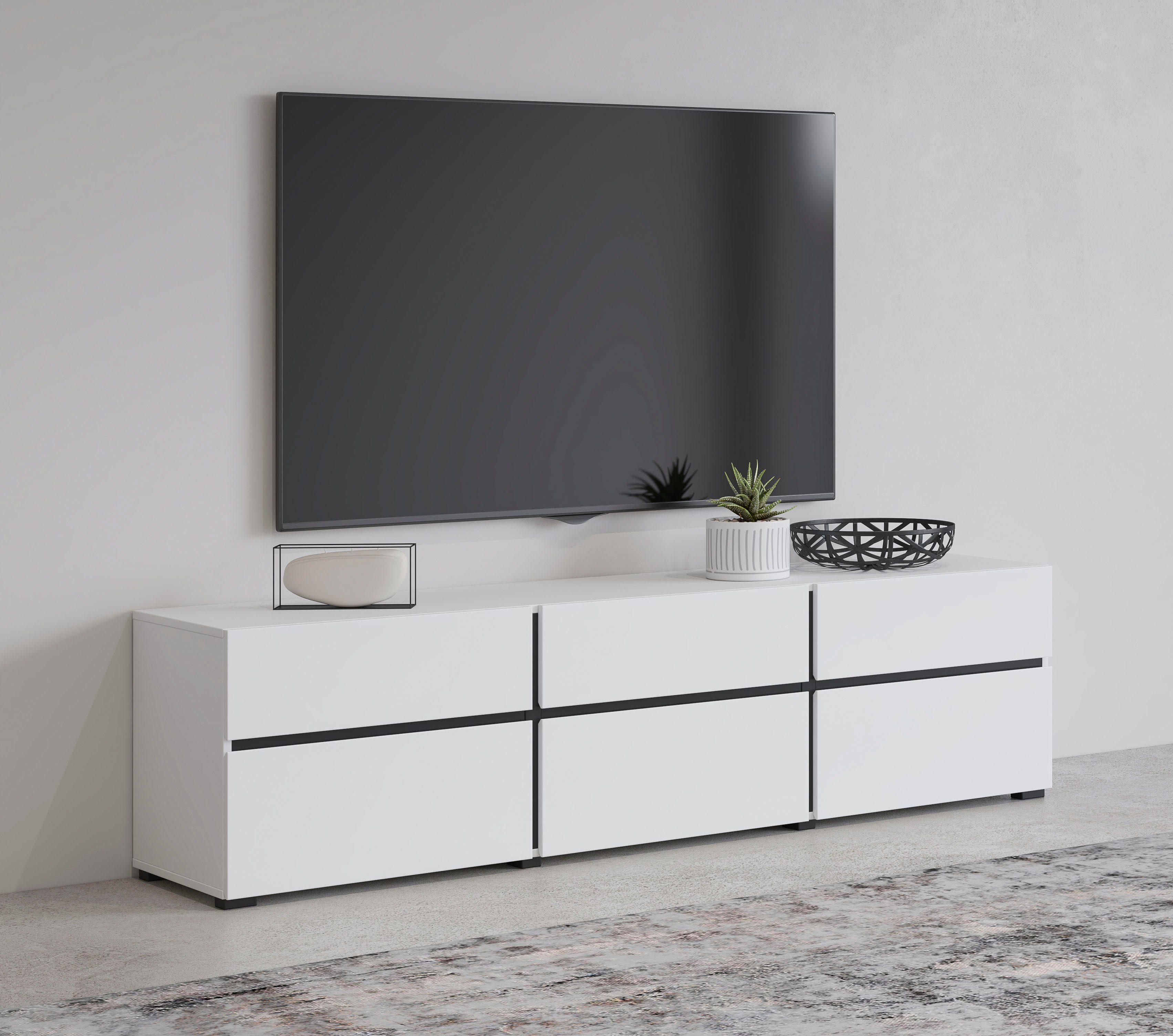 INOSIGN Lowboard Cross, moderne grifflose TV-Kommode,3 Klappen/3 Schubkästen, Breite 180 cm, TV-Schrank mit viel Stauraum, TV-Board