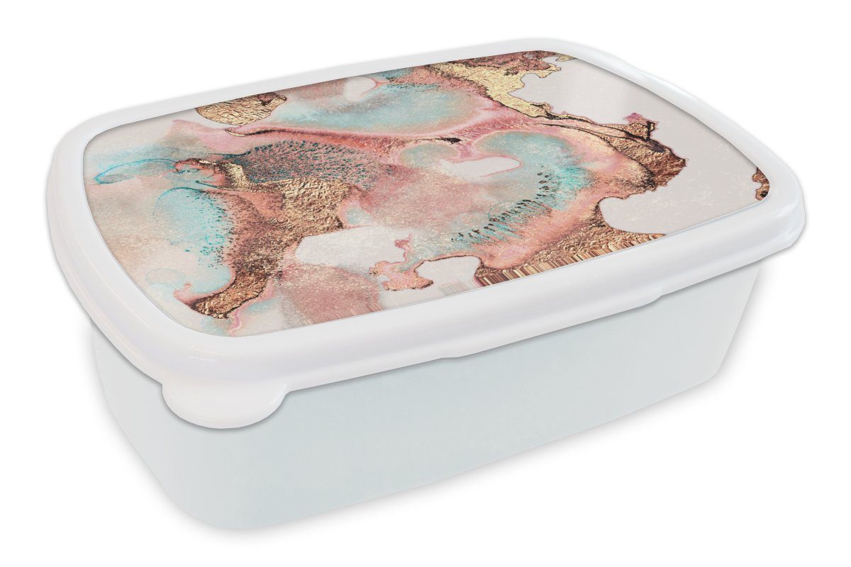 MuchoWow Lunchbox Tinte - Pastell - Abstrakt, Kunststoff, (2-tlg), Brotbox für Kinder und Erwachsene, Brotdose, für Jungs und Mädchen weiß