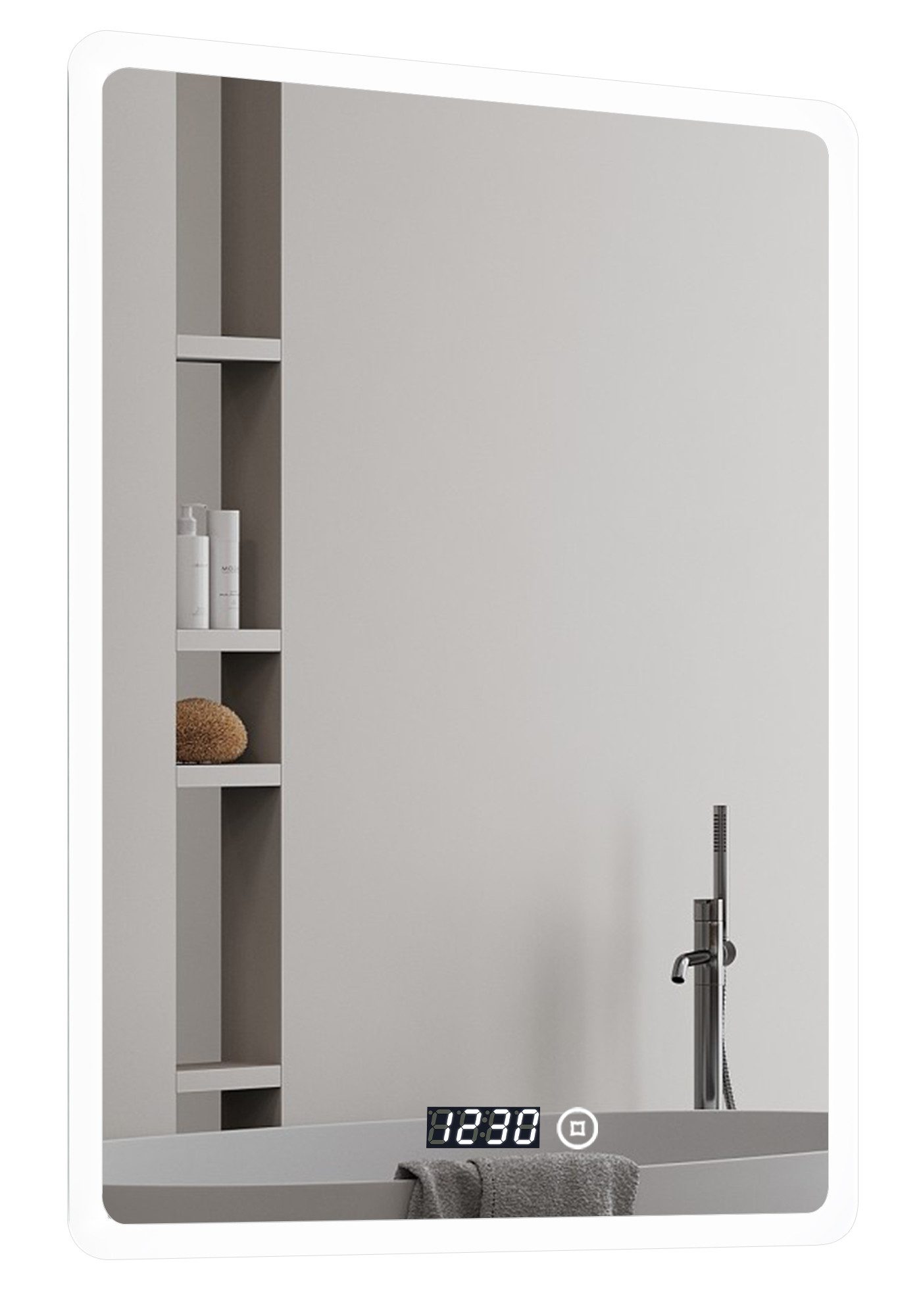 Wandspiegel 50x70 Spiegel mit beleuchtung Kalt / Neutral / Warmweiß Uhr Dimmbar