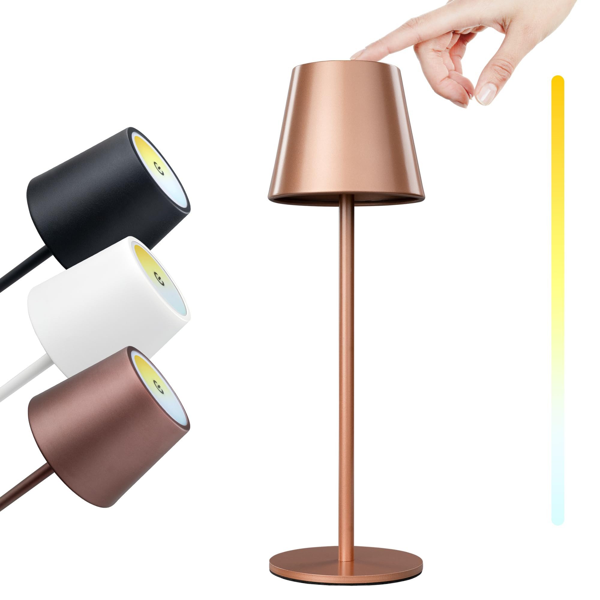 MANTA LED Tischleuchte LED Akku Tischlampe TOUCH 36 cm - Kabellos - Dimmbar, LED fest integriert, Farbtemperatur einstellbar, Tischlampe, Touch