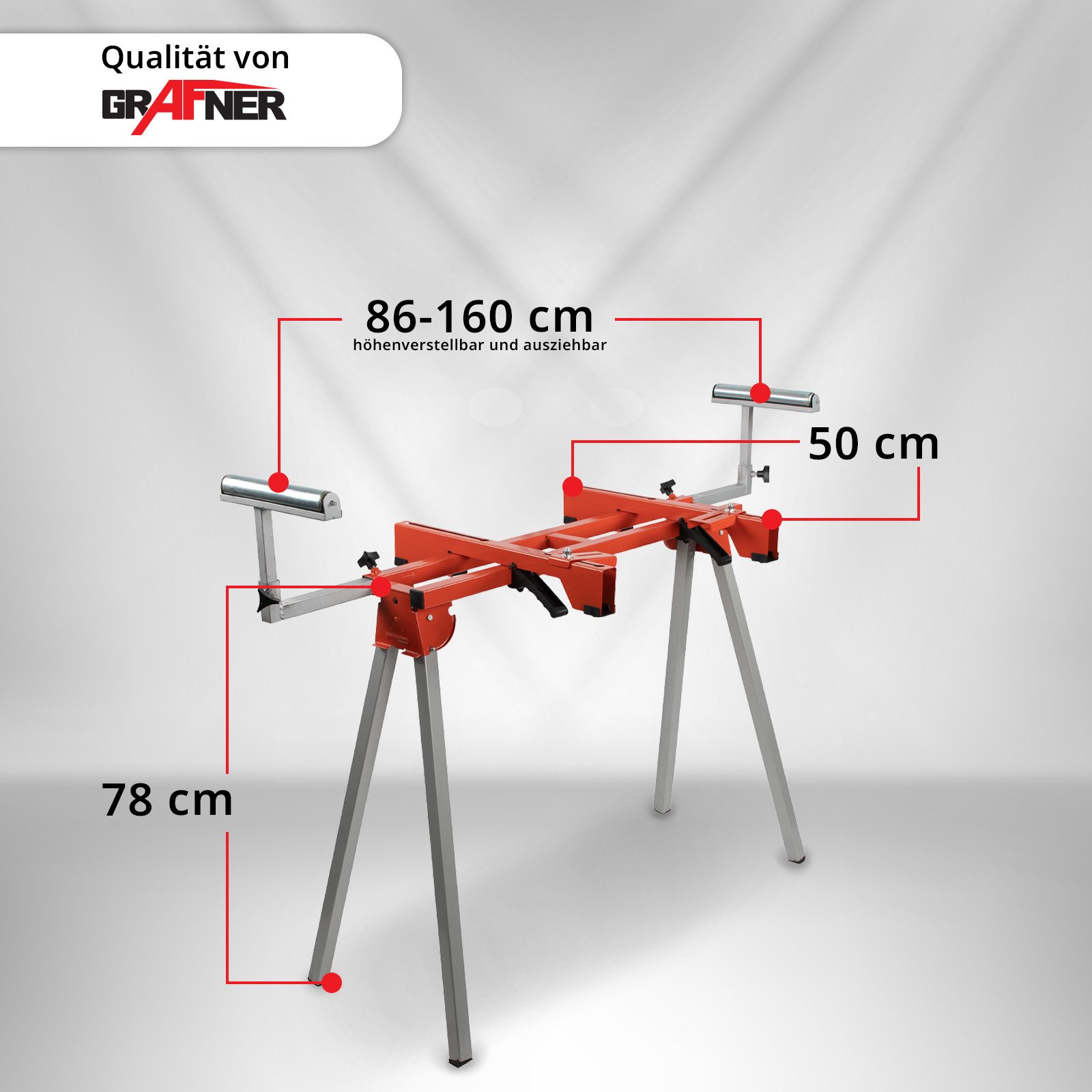 Grafner Untergestell Maschinengestell Untergestell höhenverstellbar ausziehbar, Zubehör für Universal, Länge: ca. 860 mm, Höhe: ca. 780 mm, max. Traglast: 250 kg