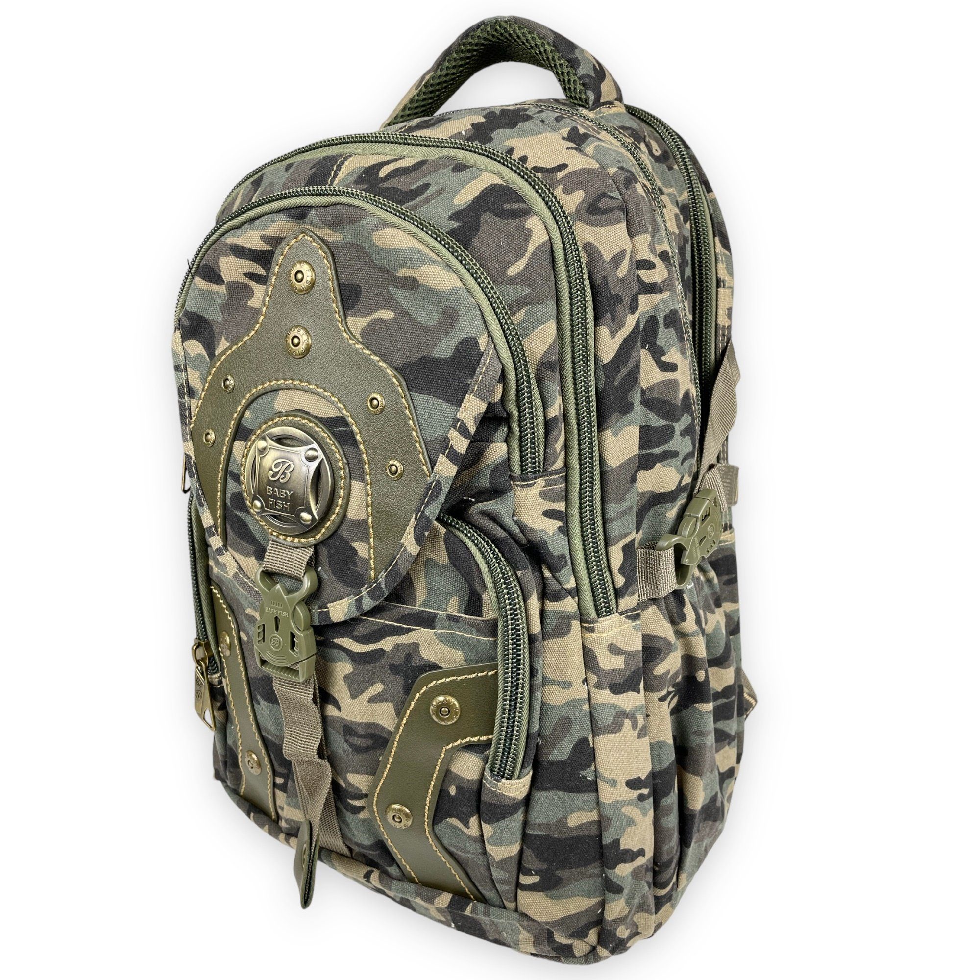 BA01, & Canvas, Rucksack Babyfish Laptopfach, Stoffrucksack, robuster Taschen4life Freizeitrucksack camouflage uni