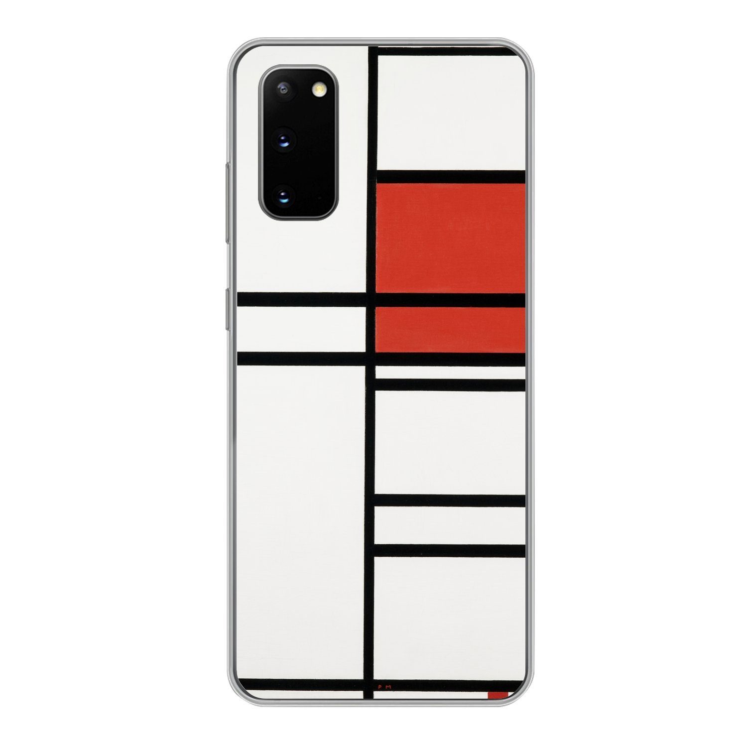 MuchoWow Handyhülle für Samsung Galaxy S20 Komposition mit Rot und Weiß - Piet Mondrian, Phone Case, Silikon, Schutzhülle Dünn