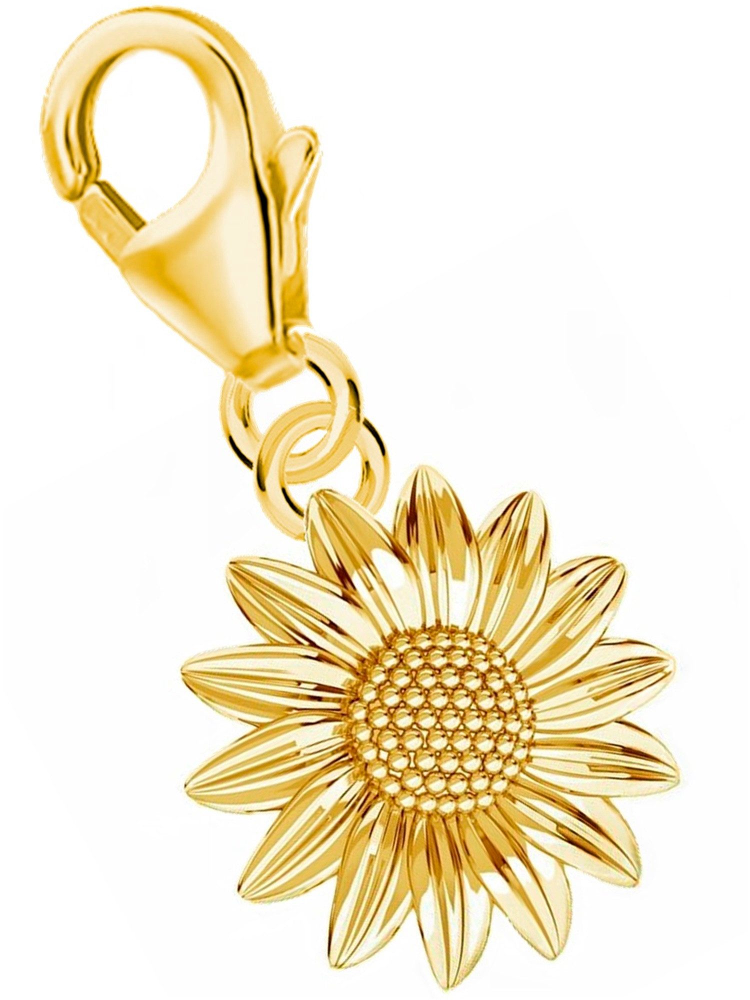 Goldene Hufeisen Charm Blume Sonnenbume Karabiner Charm 925 Sterling Silber Vergoldet